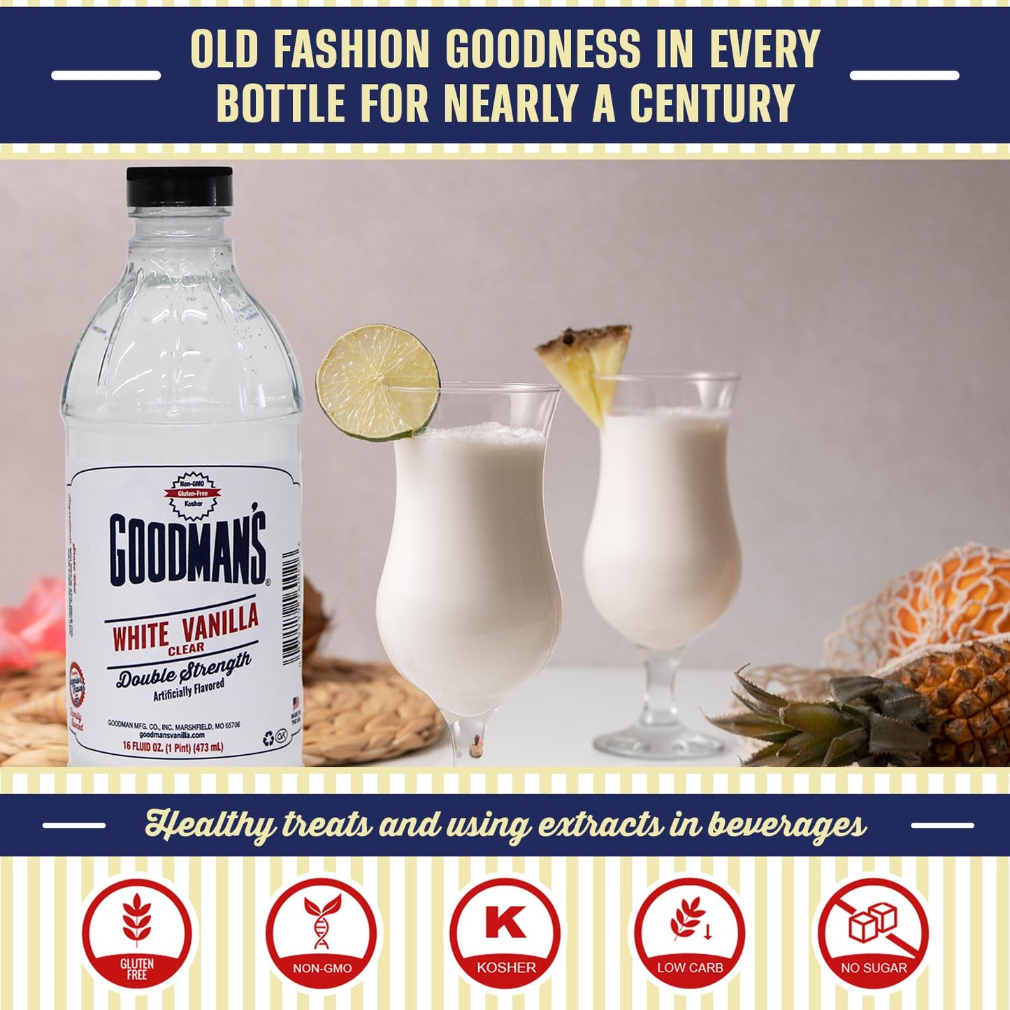Goodman's White Vanilla Clear Double Strength Artificial Flavor - Gluten-Free, Non-GMO, Kosher, Low Carb & Low Calorie - Vanilla Flavor Ideal