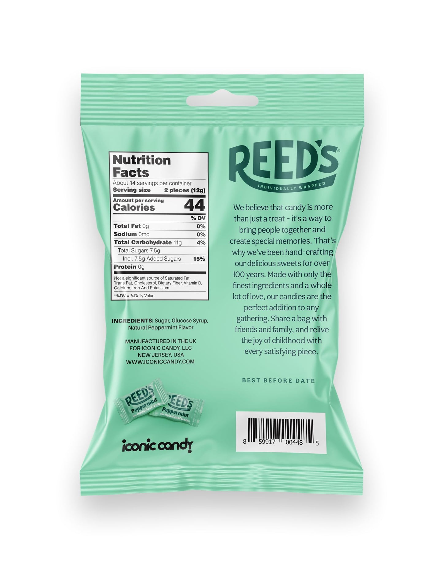 Reed’s Individually Wrapped Peppermint Candy | Traditional Peppermint Hard Candy | Reed’s Candy Hard Peppermint Minty Fresh and Surprisingly Sweet