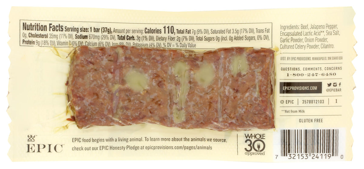 Epic Provisions Beef Jalapeno Bar, 1.3 Oz