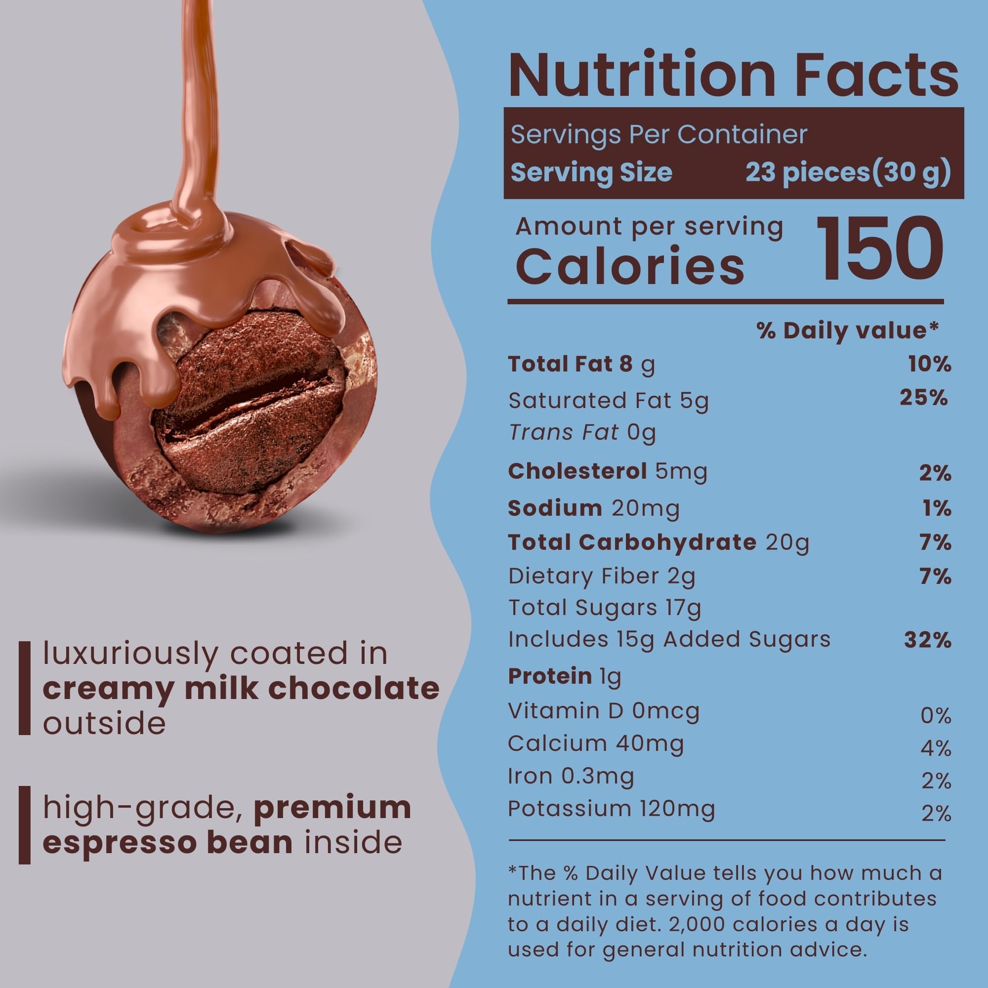 Nutic Gourmet Milk Chocolate Covered Espresso Beans - 1LB, Roasted Coffee Beans Covered in Milk Chocolate - Bulk (Pack of 1)