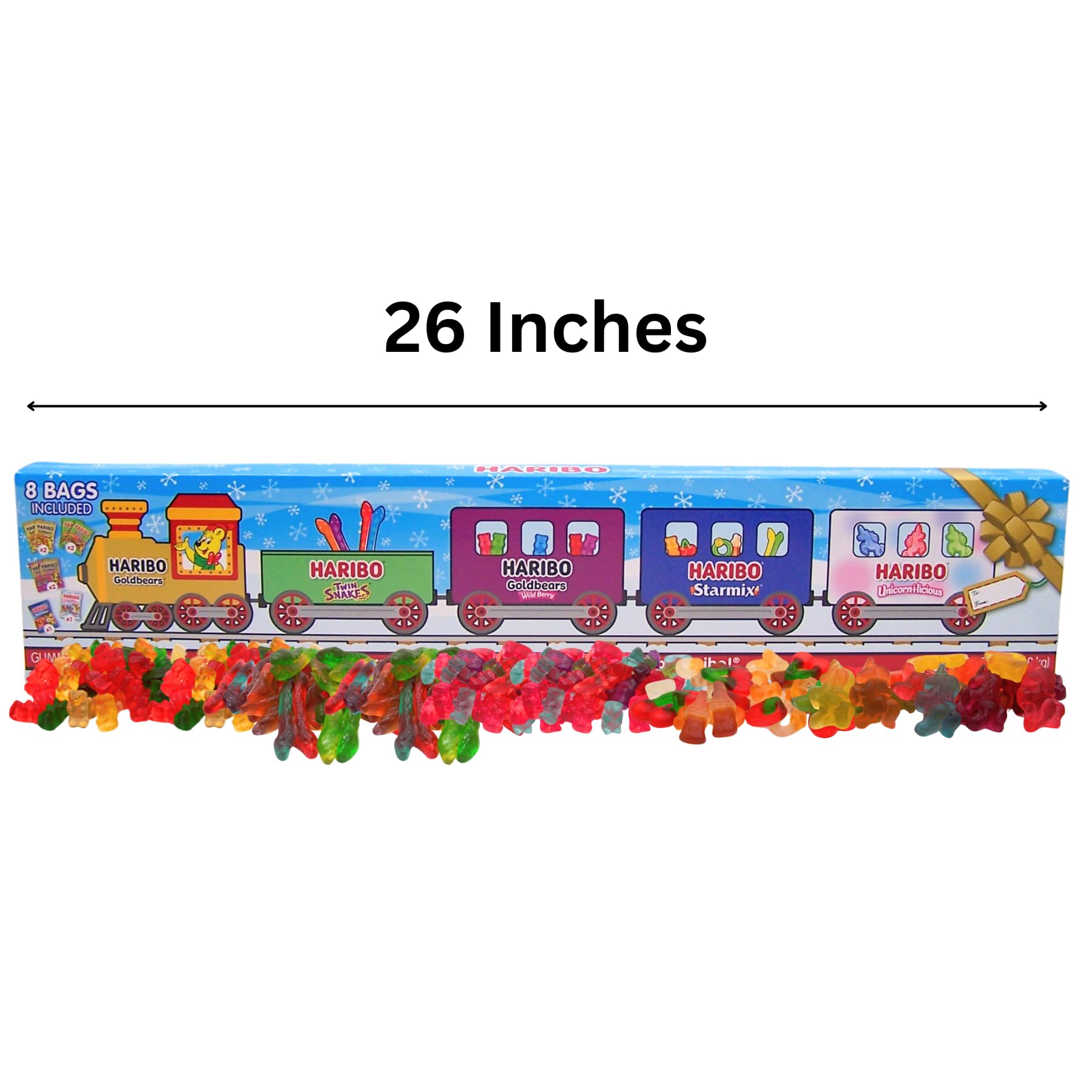 Haribo Holiday Train Assorted Gummy Bears & Candy, Holiday Candy Gift, Stocking Stuffer Gift, 8 Bags Included, 32 Ounces