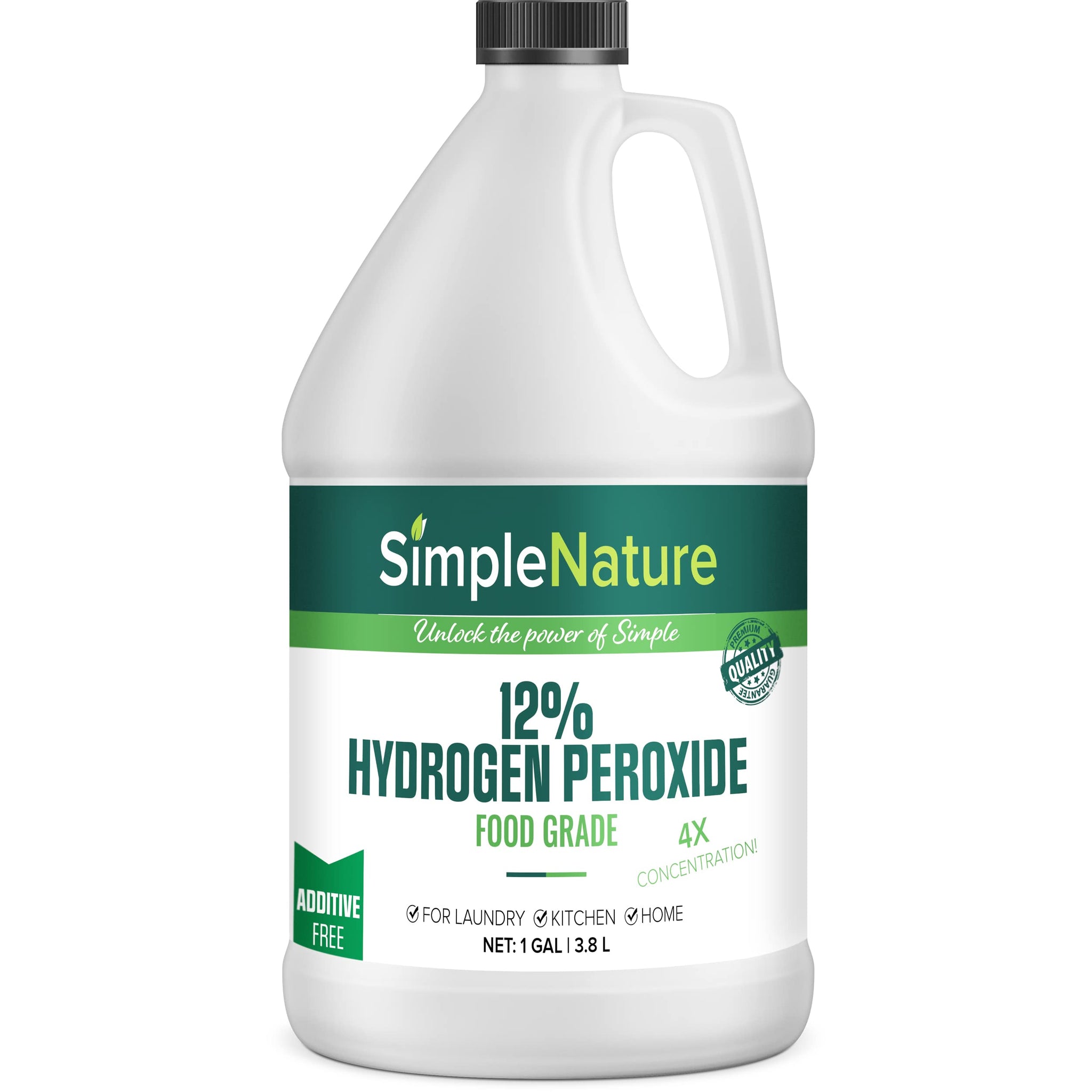 SimpleNature 12% Food Grade Hydrogen Peroxide Solution - 1 Gallon - Natural Multipurpose Cleaner - Made in USA - Ideal for Commercial, Residential