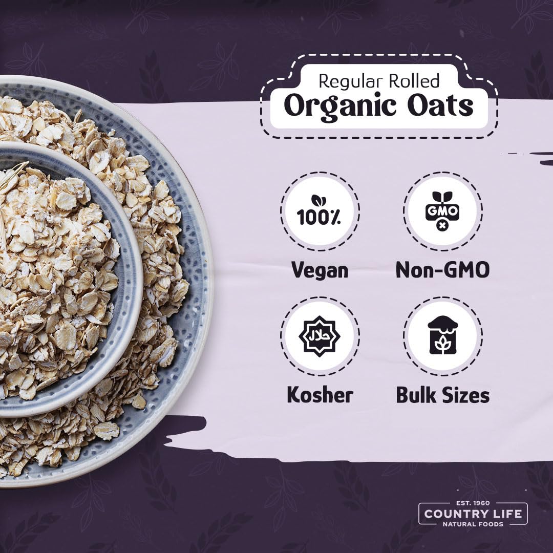 Regular Rolled Oats, Organic, Bulk, Oatmeal, Breakfast Food, Non-Gmo, High Fiber (25 Pounds)