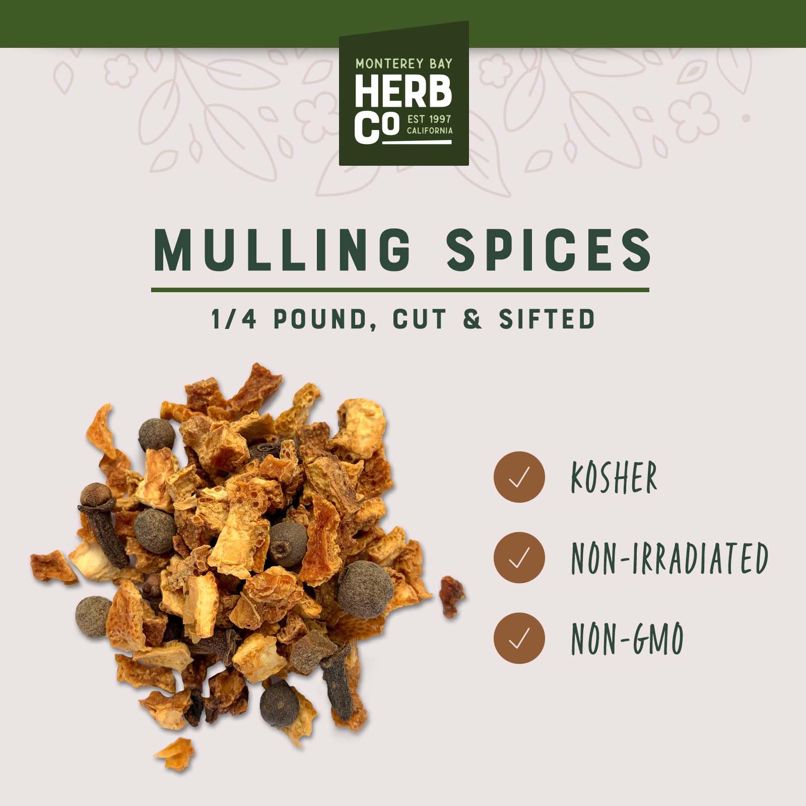 Traditional Mulling Spices, by Herb Co, Spice Blend for Mulled Wine Spices, Apple Cider, Tea & Wine, 1/4 lb
