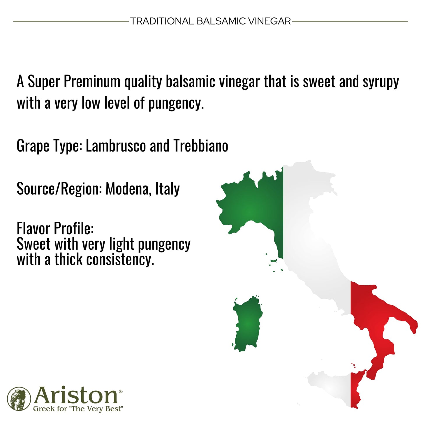 Ariston "The Very Best" Premium Balsamic Vinegar - Barrel Aged, Gourmet Quality, Product of Italy - Vegan, Gluten Free, GMO Free, No Added Sugar
