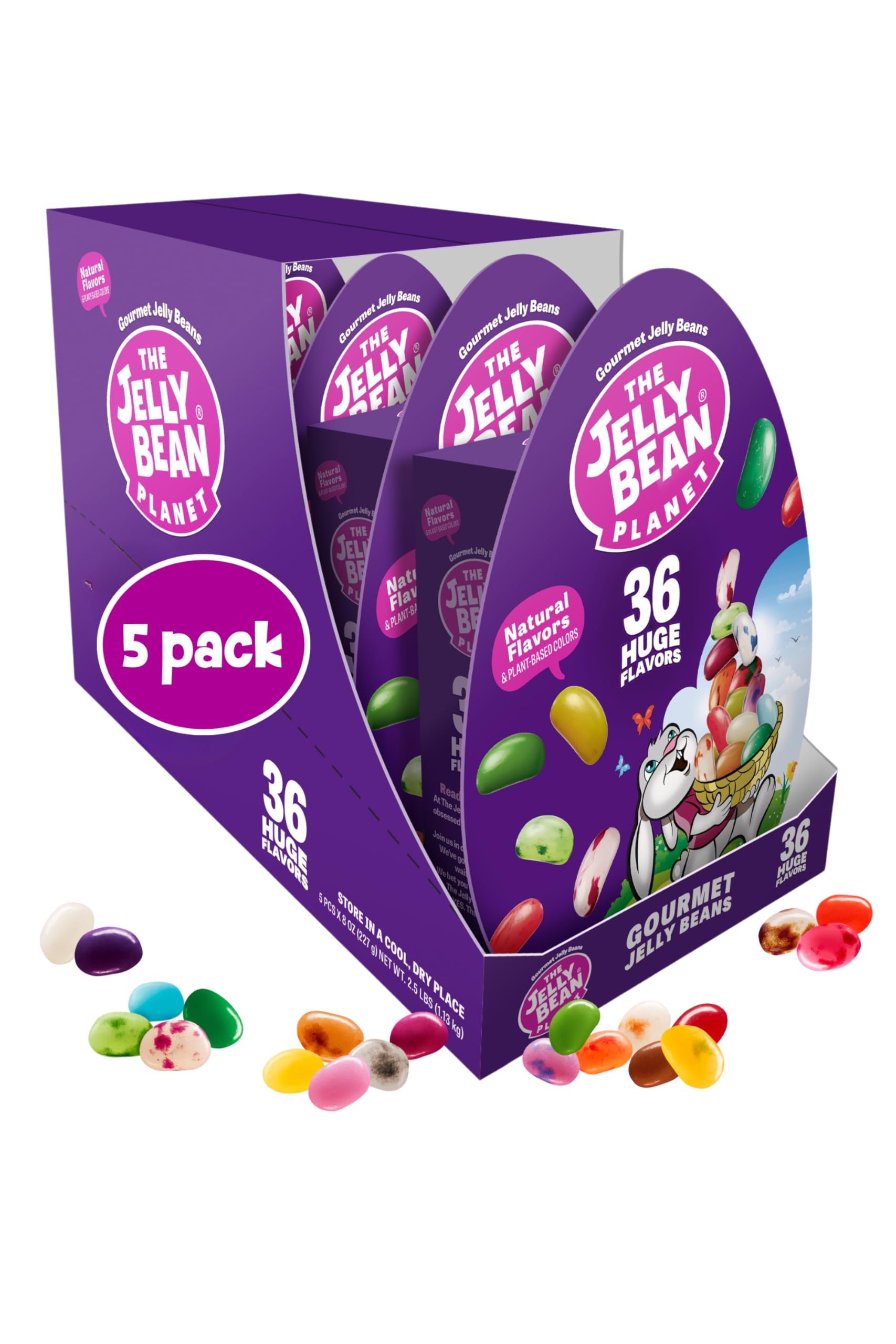 The Jelly Bean Planet Easter Egg Candy Jelly Beans Gift, Pack of 5, 8 oz x 5 - Gourmet Jellybeans with 36 Natural Fruit Flavors, Kosher, Gluten Free