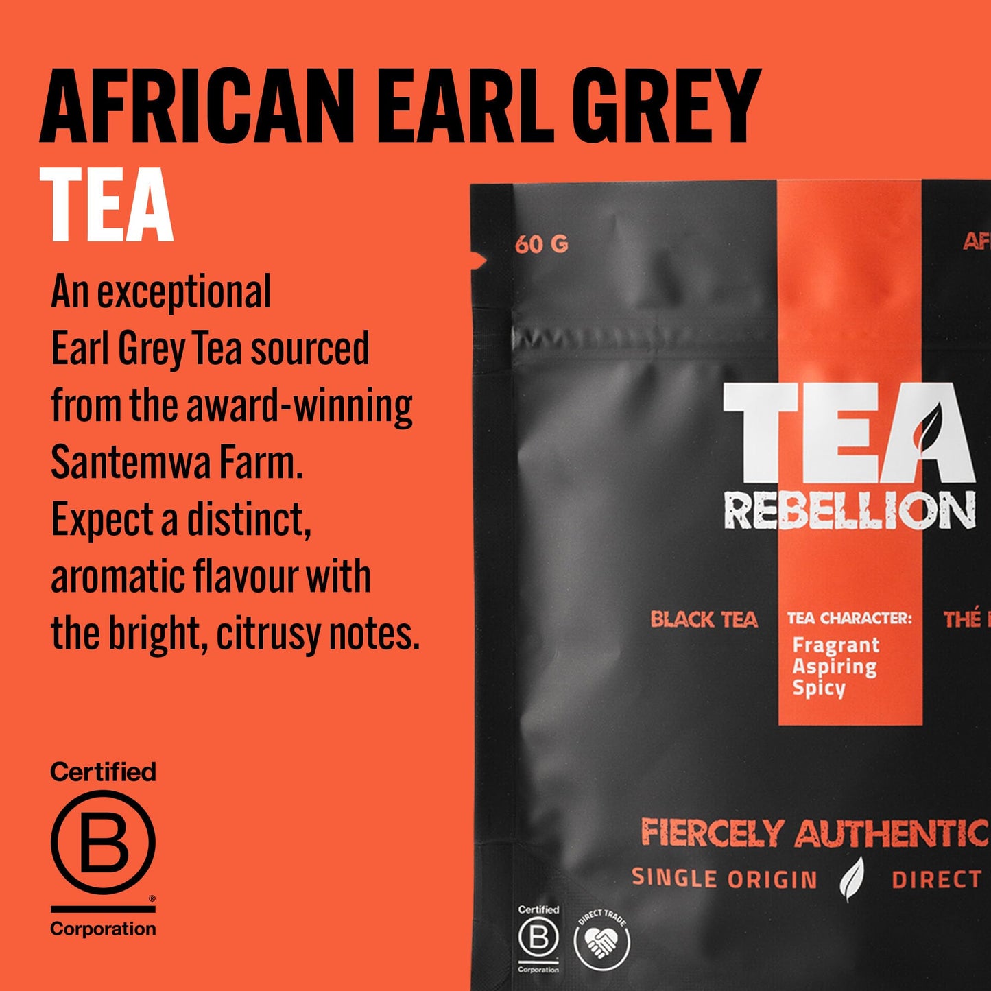 Tea Rebellion | African Earl Grey Black Tea | Fragrant, Aspiring, Spicy | Malawi Sourced | 60G Loose Leaf Tea
