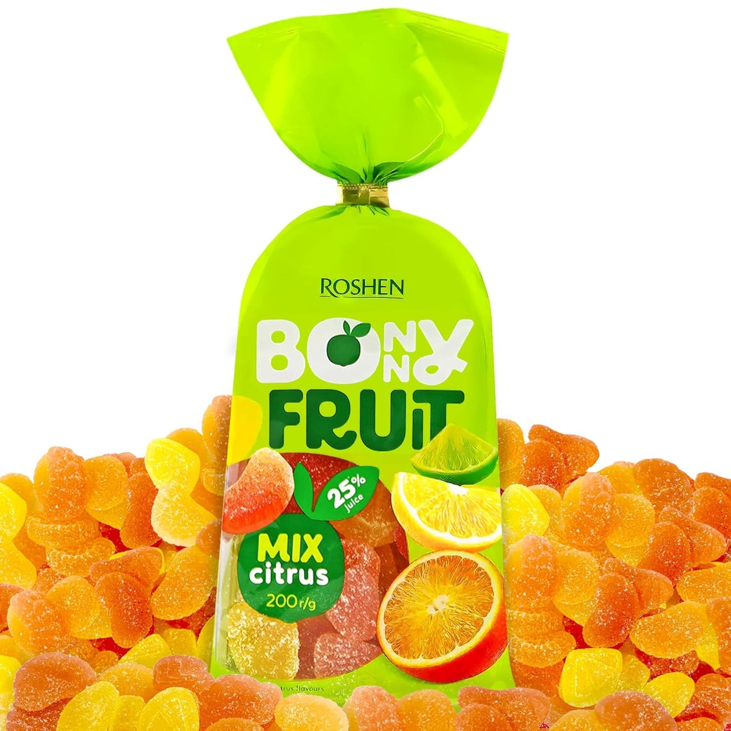Roshen Bonny Fruit Jelly Candy, Citrus Mix, 7.05 oz (200g) - Soft Chewy Fruit Jelly Candies with Natural Pectin, Sugar Coated Citrusy Flavored Candy