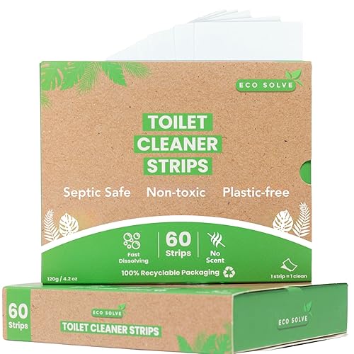 Eco Solve Toilet Bowl Cleaner Strips 60 Count, Unscented Eco-friendly, Non-toxic, Septic Safe, Removes Odors & Stains, Plastic-free, Natural Toilet