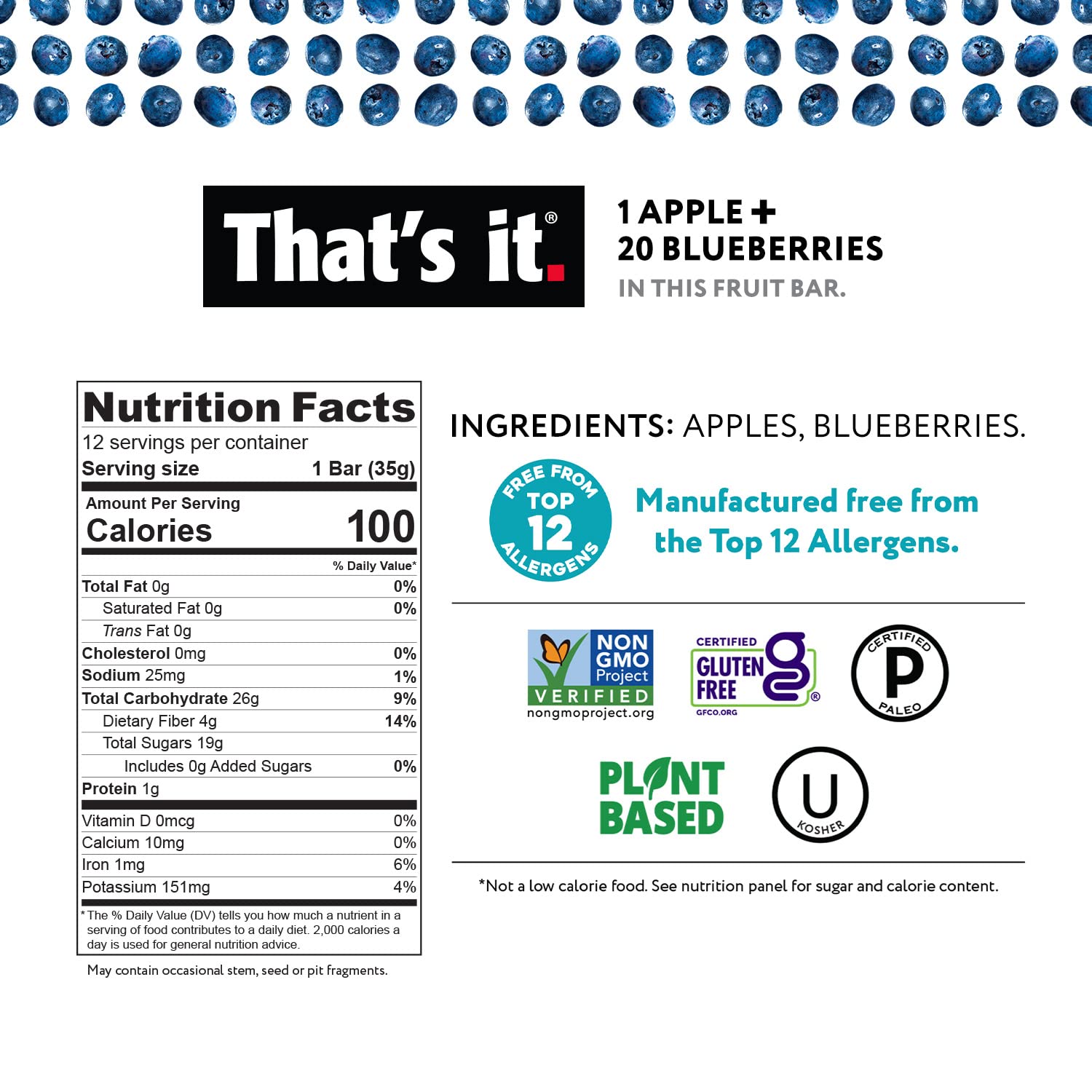 That's it. Variety Pack 100% Natural Real Fruit Bar, Best High Fiber Vegan, Gluten Free Healthy Snack, Paleo for Children & Adults, Non GMO No Added