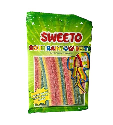 (1) 4.5 oz Bag Sweeto Sour Rainbow Belts Artficially Flavored - Made with Real Fruit Juice - Gummy Candy
