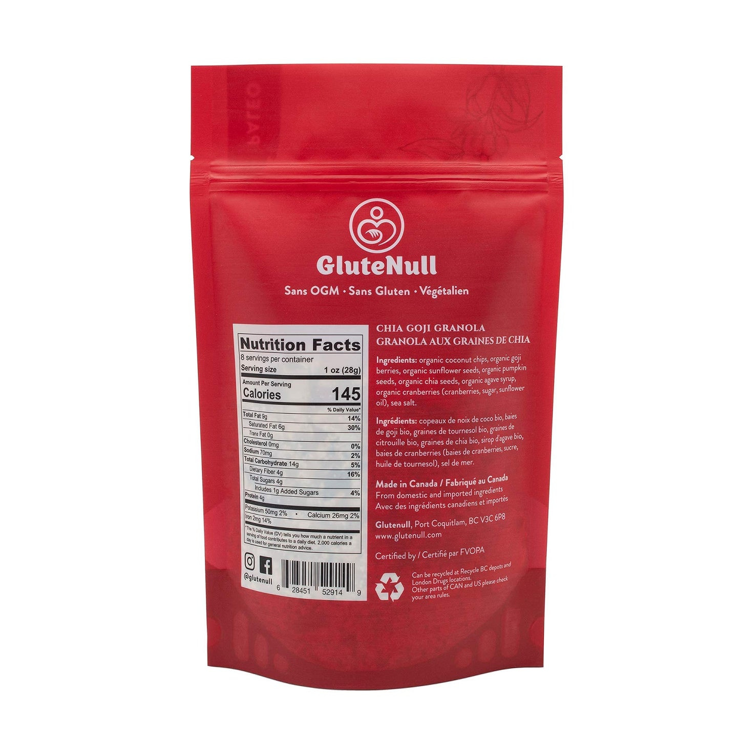 Glutenull, Granola Clusters Chia Goji Berry Organic, 12 Ounce