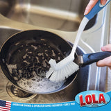 LOLA Pro Utility All Purpose Kitchen Cleaning Brush, 2 Pack, Durable Bristles, Comfort Ergonomic Rubber Non-Slip Grip, Built-in Food Scraper