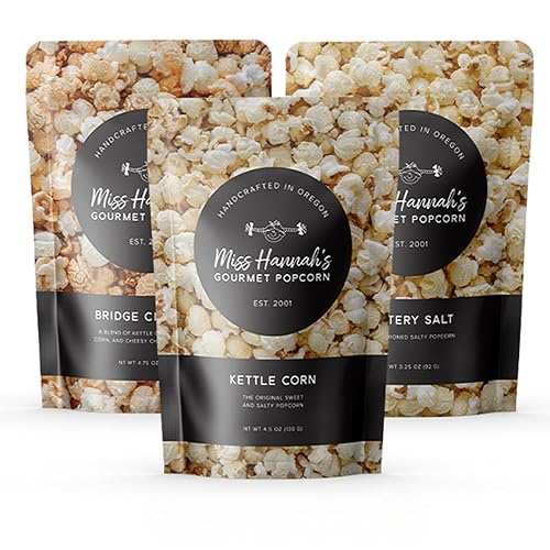 Miss Hannah's Gourmet Popcorn Movie Night Bundle - Bridge City Mix, Buttery Salt & Kettle Corn - Non-GMO, Sweet & Savory Snack Box for Gifting or