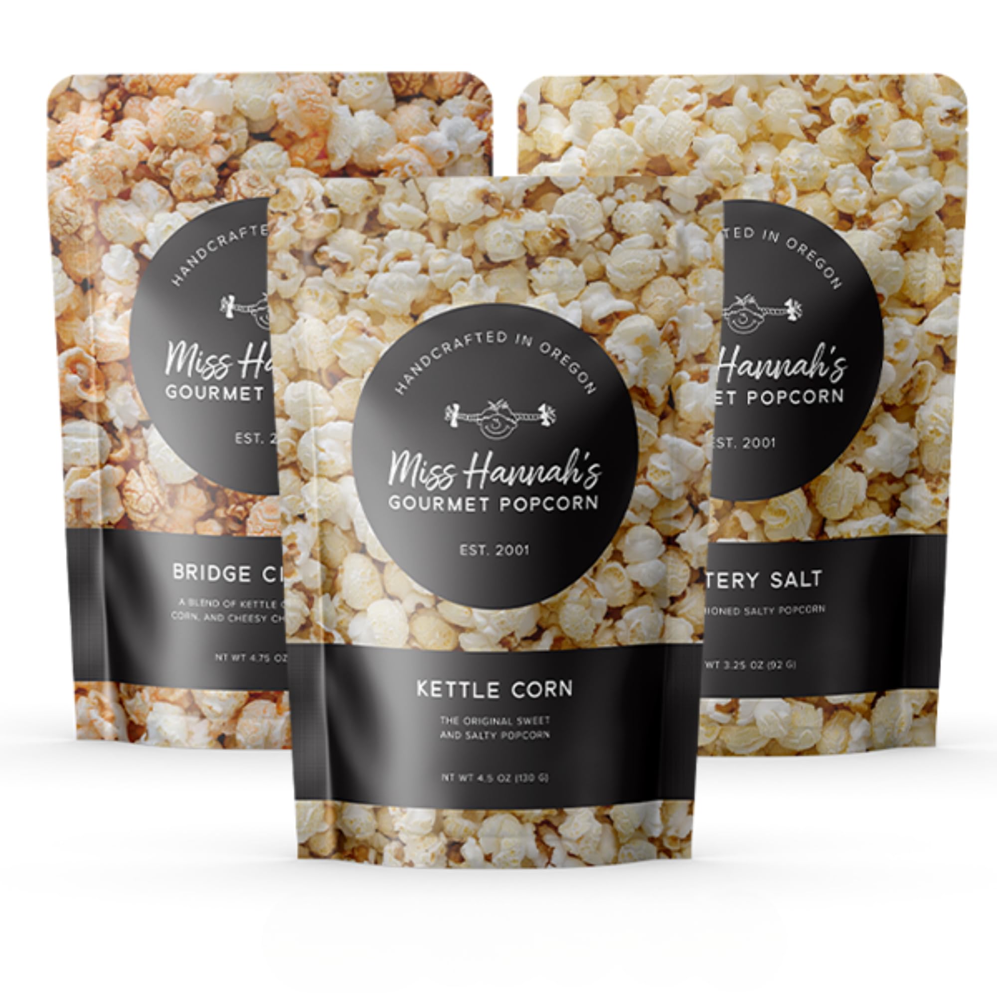 Miss Hannah's Gourmet Popcorn Movie Night Bundle - Bridge City Mix, Buttery Salt & Kettle Corn - Non-GMO, Sweet & Savory Snack Box for Gifting or