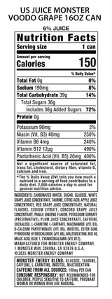 Monster Energy Juice Voodoo Grape, Energy + Juice, Energy Drink, 16 Ounce (Pack of 15)