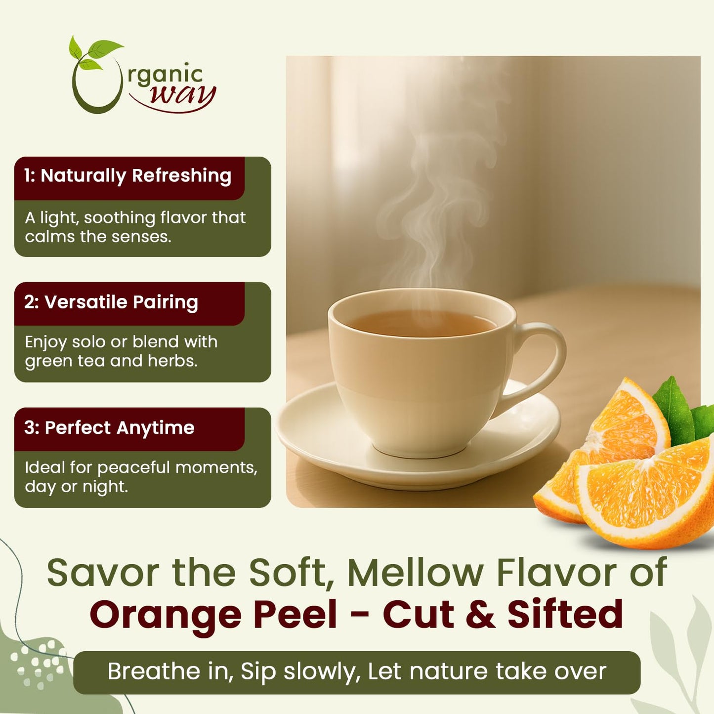 Organic Way Dried Orange Peel Cut & Sifted (Citrus sinensis) - Pure, Single Ingredient Herbal Tea | Organic & Kosher Certified | Vegan, Non GMO