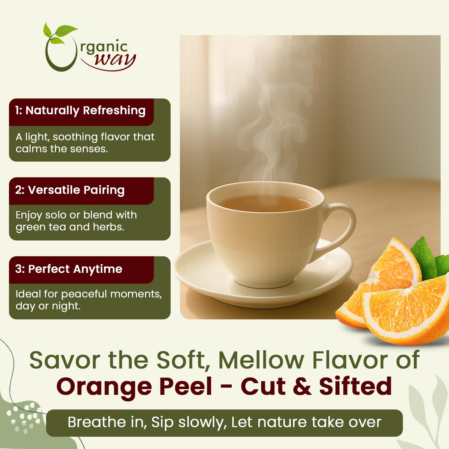 Organic Way Dried Orange Peel Cut & Sifted (Citrus sinensis) - Pure, Single Ingredient Herbal Tea | Organic & Kosher Certified | Vegan, Non GMO