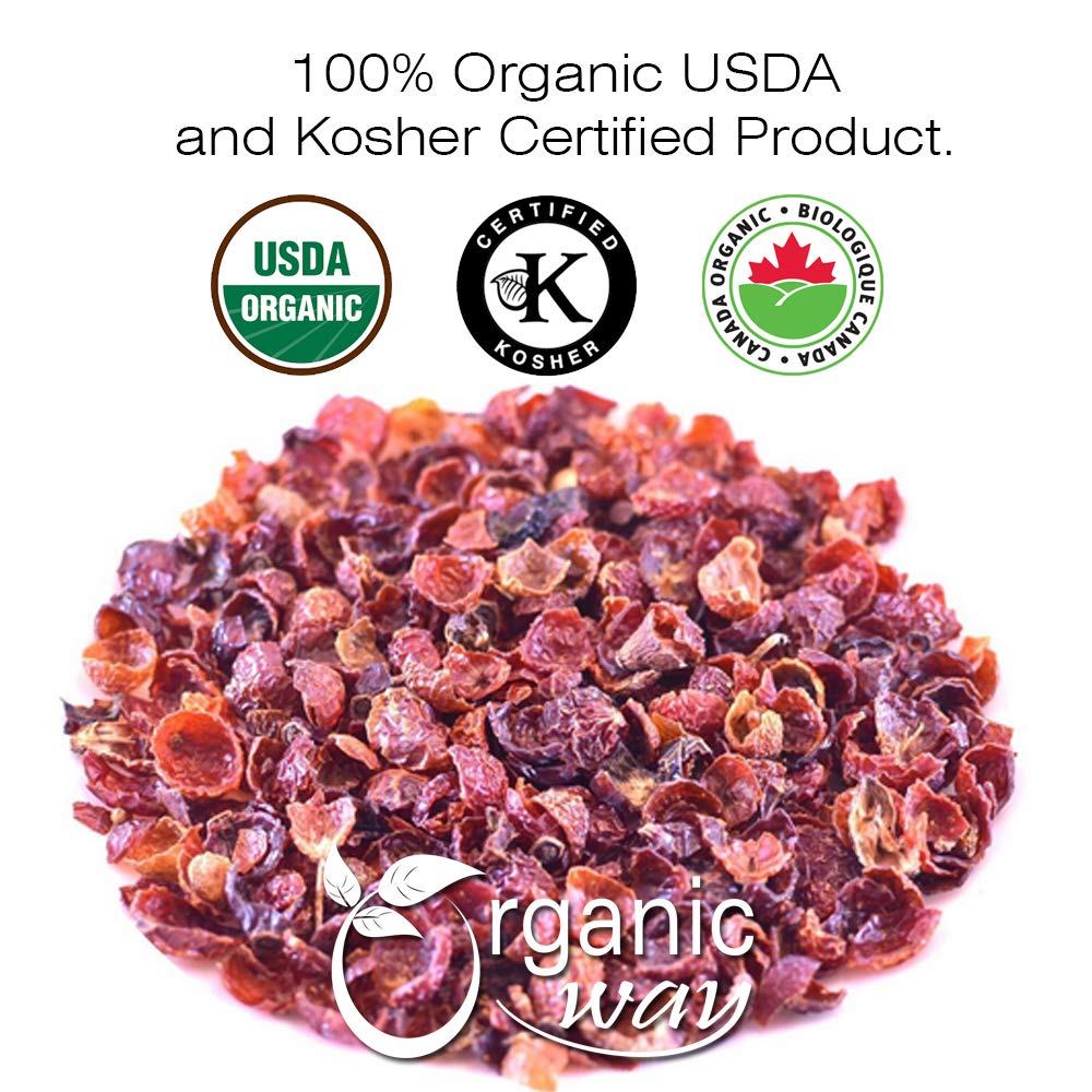 Organic Way Rosehips Fruit Seedless Cut & Sifted (Rosa canina) - Herbal Tea - European Wild-Harvest | Organic & Kosher Certified | Vegan, Non GMO