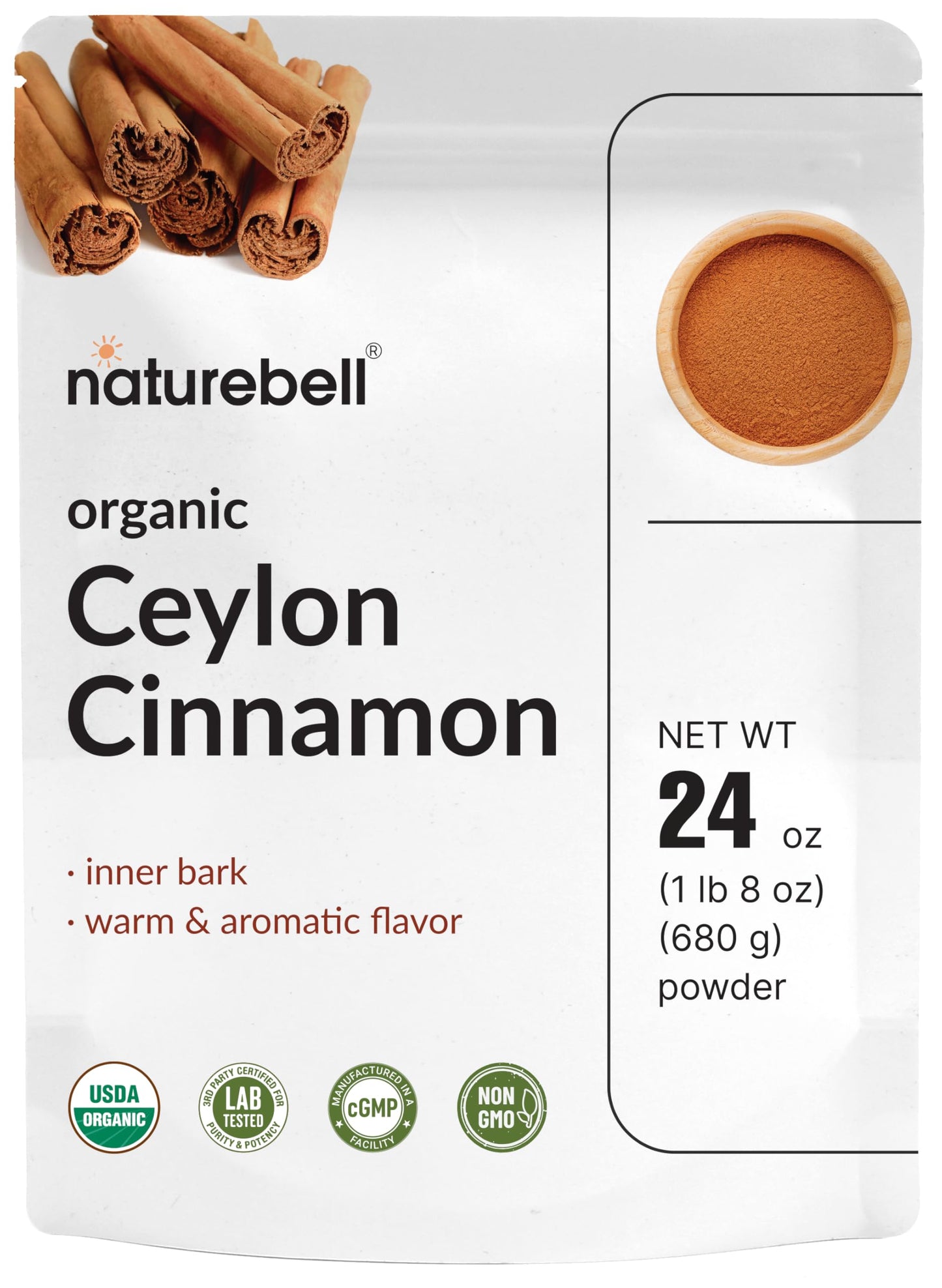 Organic Ceylon Cinnamon Powder, 24 oz | True Sri Lanka Bark Source - Freshly Ground Sticks - Raw Cinnamon Spice Flavor & Aroma - Non-GMO, Filler Free