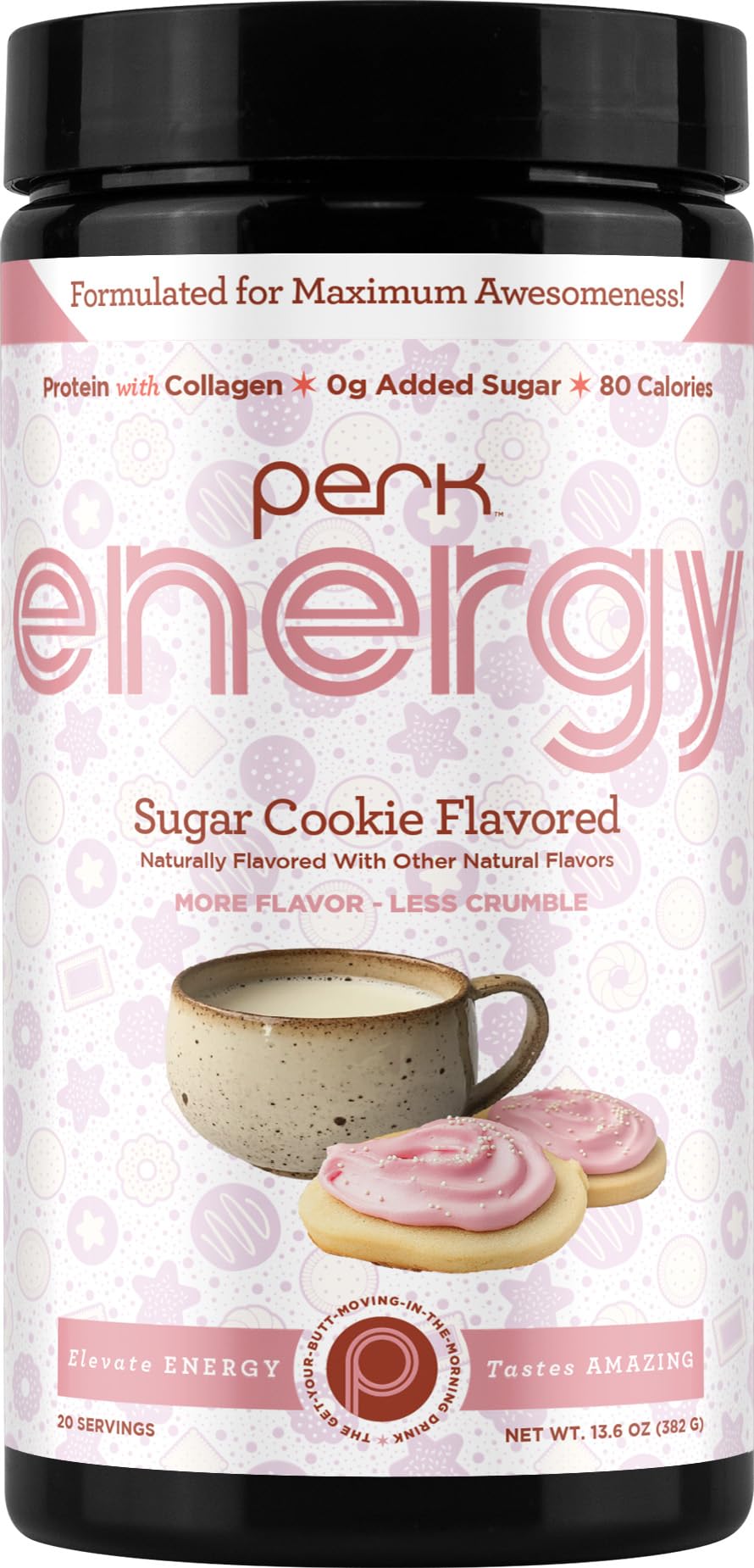 Perk Energy Drink Mix (Sugar Cookie) 20 Servings - Caffeinated Healthy Coffee Alternative with Protein, 100mg of Caffeine, Gluten-Free, Soy-Free