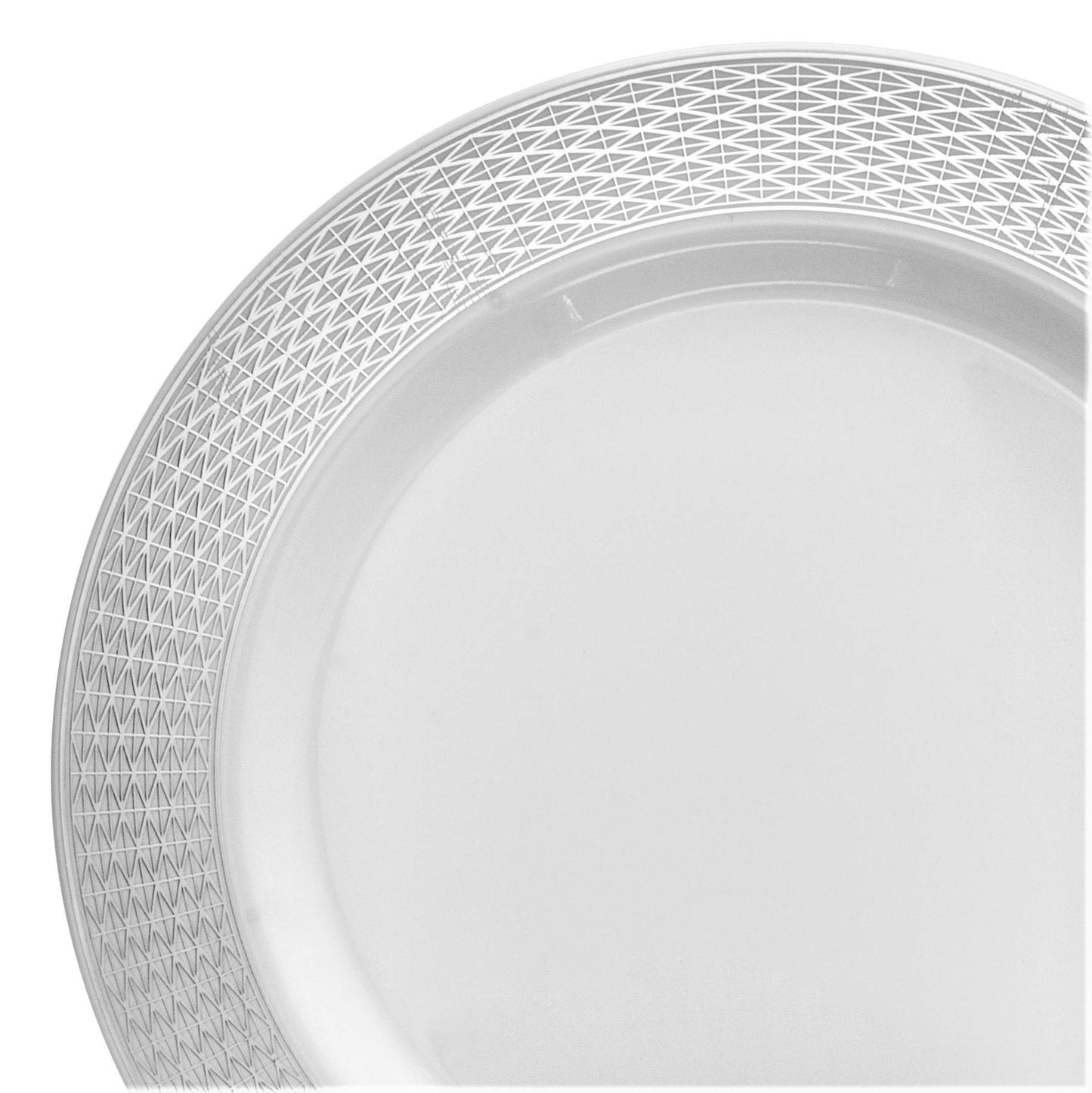 " OCCASIONS " 50 Plates Pack, Heavyweight Premium Disposable Plastic Plates Set (25 x 10.5'' Dinner + 25 x 6.25'' Cake plates) (Diamond in White