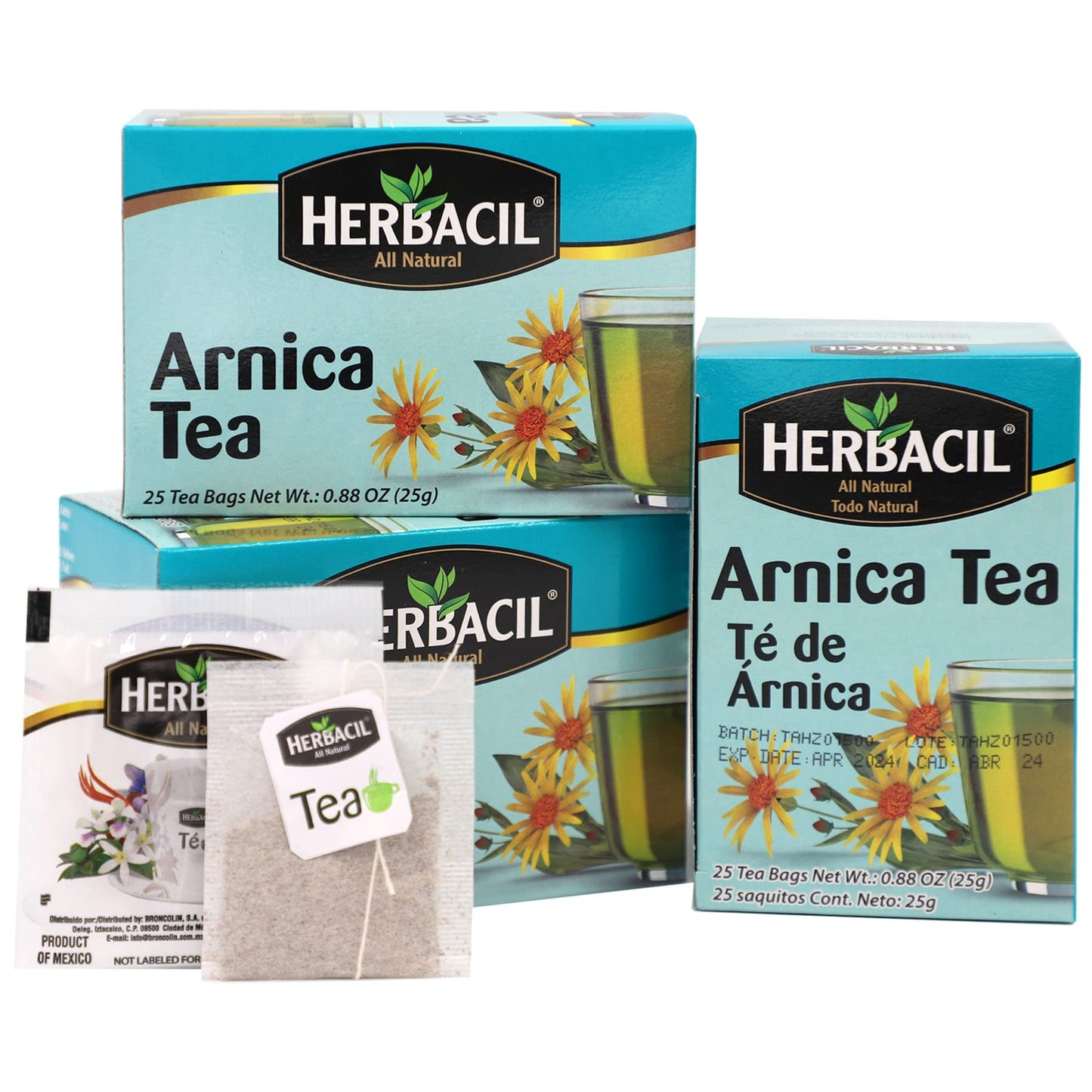 Herbacil Arnica Herbal Tea, Herbal Blend, Caffeine-Free, All Natural, 3-pack of 25 bags per box (75 Tea Bags), 0.88 oz Each