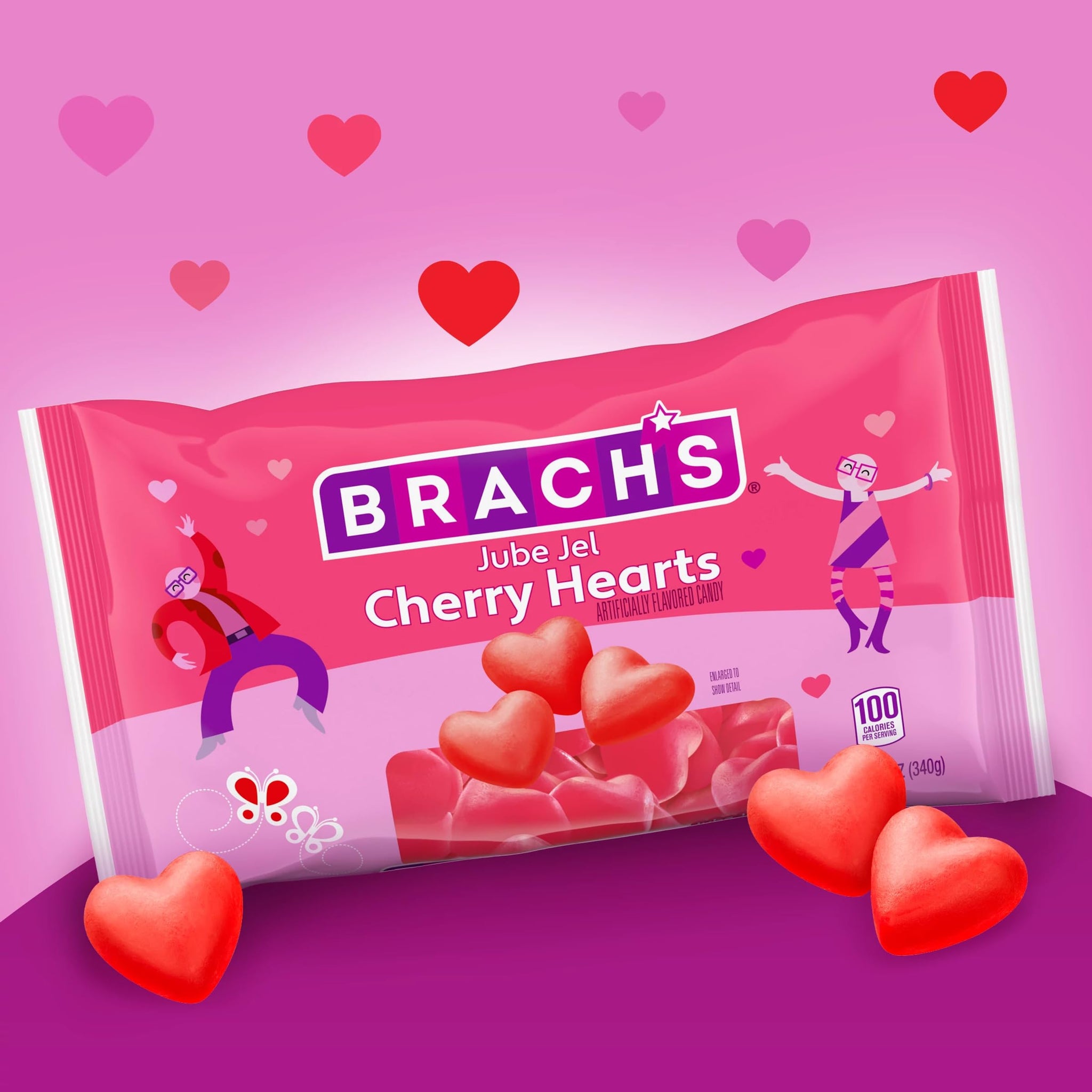 Brach’s Jube Jel Cherry Hearts, Valentine's Day Candy, Classic Cherry Flavored Heart Candy for Valentine's Day, Heart Shaped Red Gummy Candy, 12 oz