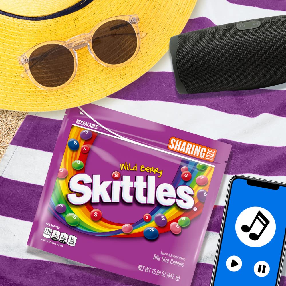 SKITTLES Wild Berry Chewy Candy Share Size Movie Night Party Favor Candy Snack, 15.6 Oz Resealable Bag