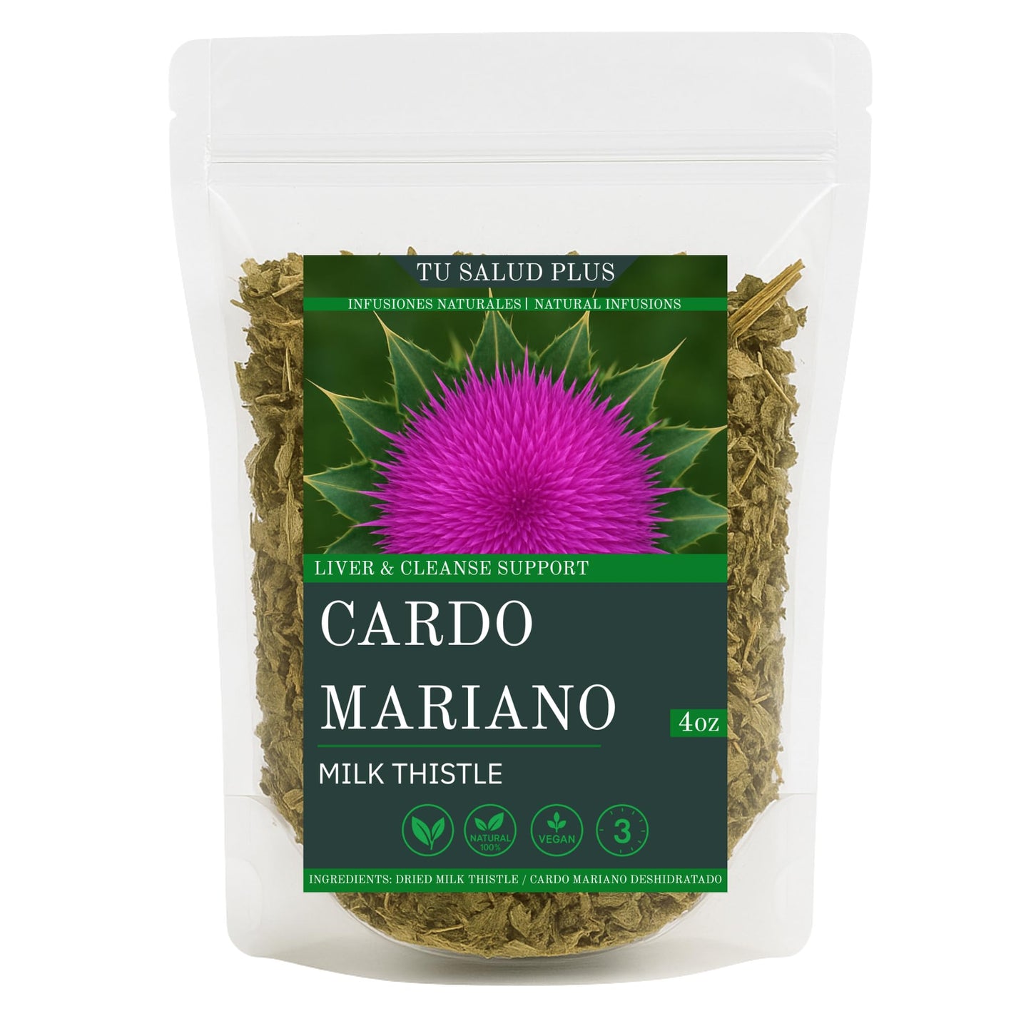 Tu Salud Plus 4oz Milk Thistle Liver Detox Supplement - Cardo Mariano Extract for Liver Cleanse, Supports Healthy Liver Function and Detoxification