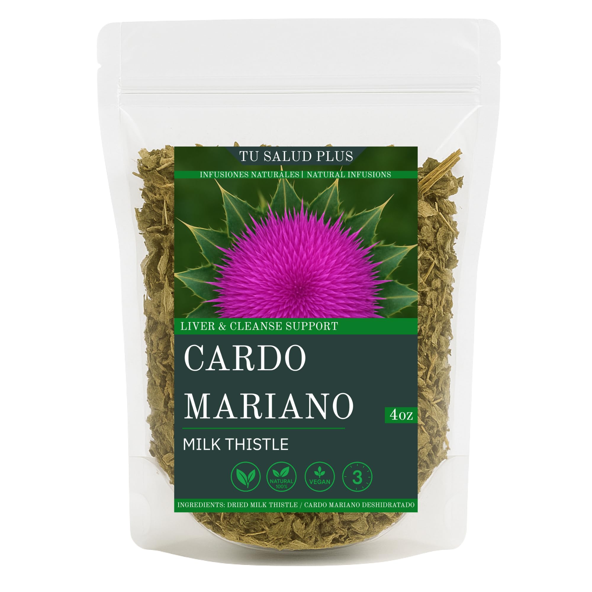 Tu Salud Plus 4oz Milk Thistle Liver Detox Supplement - Cardo Mariano Extract for Liver Cleanse, Supports Healthy Liver Function and Detoxification