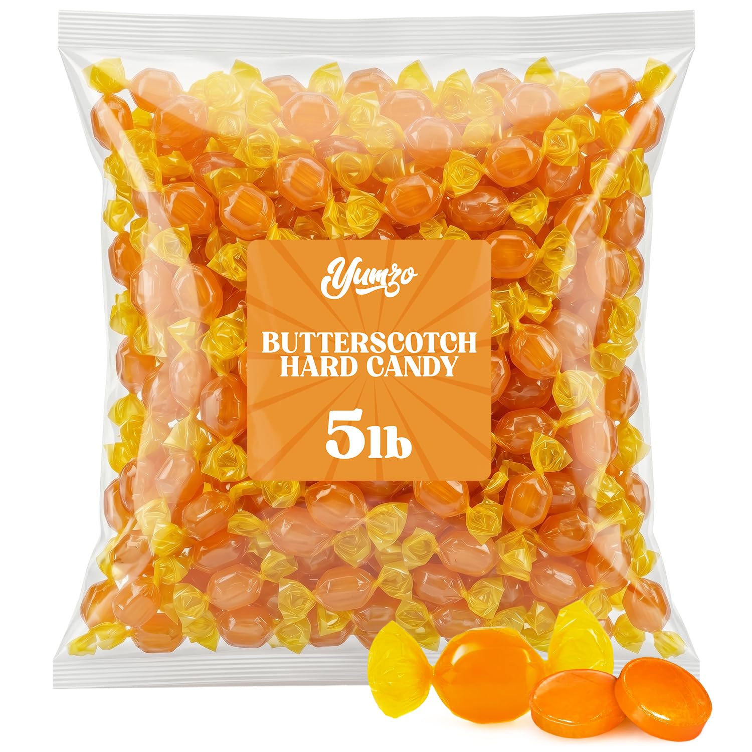 Butterscotch Hard Candy 5 LB Bulk Bag - Individually Wrapped Candy - Yellow Butter scotch Discs Candies for Office, Parties, Bowls and Holidays