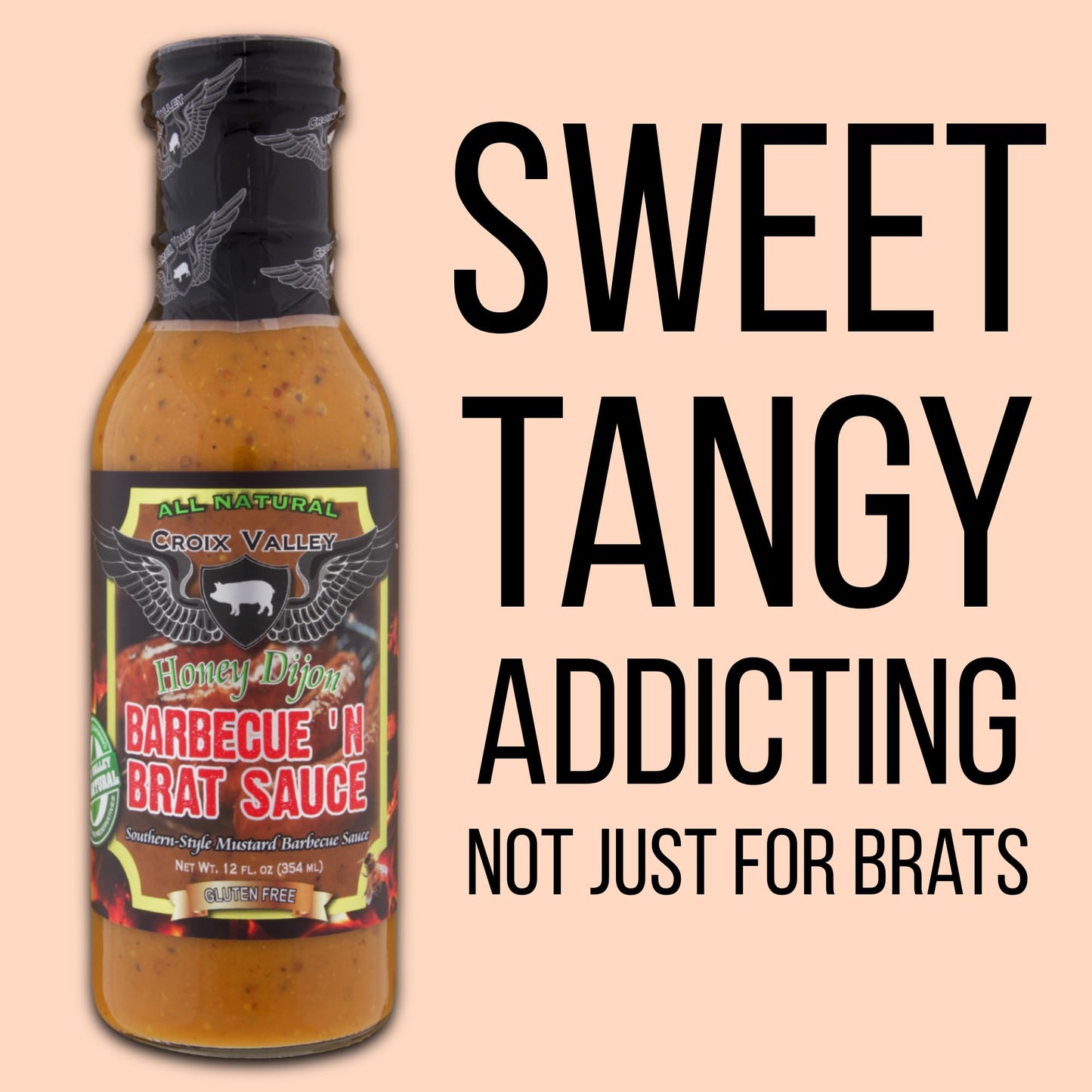 Croix Valley Honey Dijon BBQ 'n Brat Sauce - 3 Pack (12 oz Glass Bottles) - Sweet Honey & Tangy Dijon Mustard - Gluten-Free, No MSG, No High Fructose