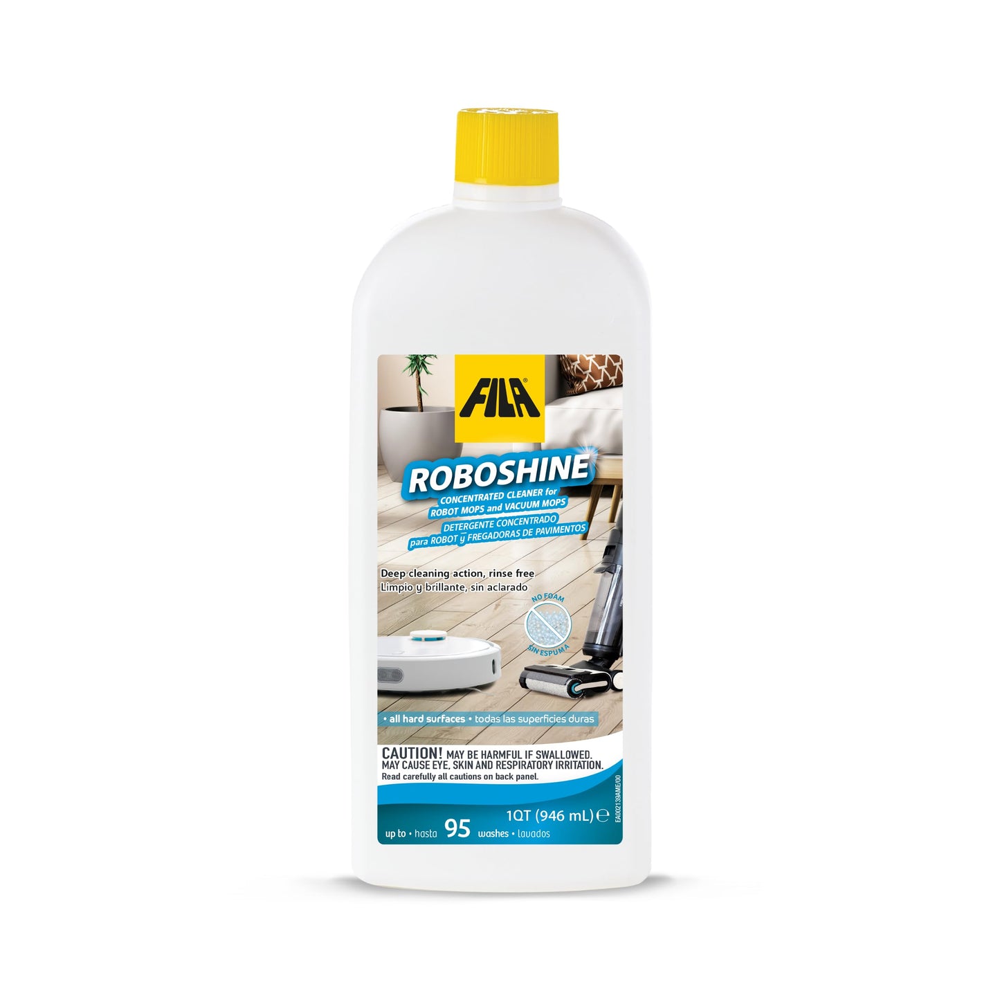 FILA Surface Care Solutions, ROBOSHINE, Detergent for All Robot Vacuum and Mop Combo and Wet Dry Vacuum Cleaner, Up to 100 Washes, Hard Floor Cleaner