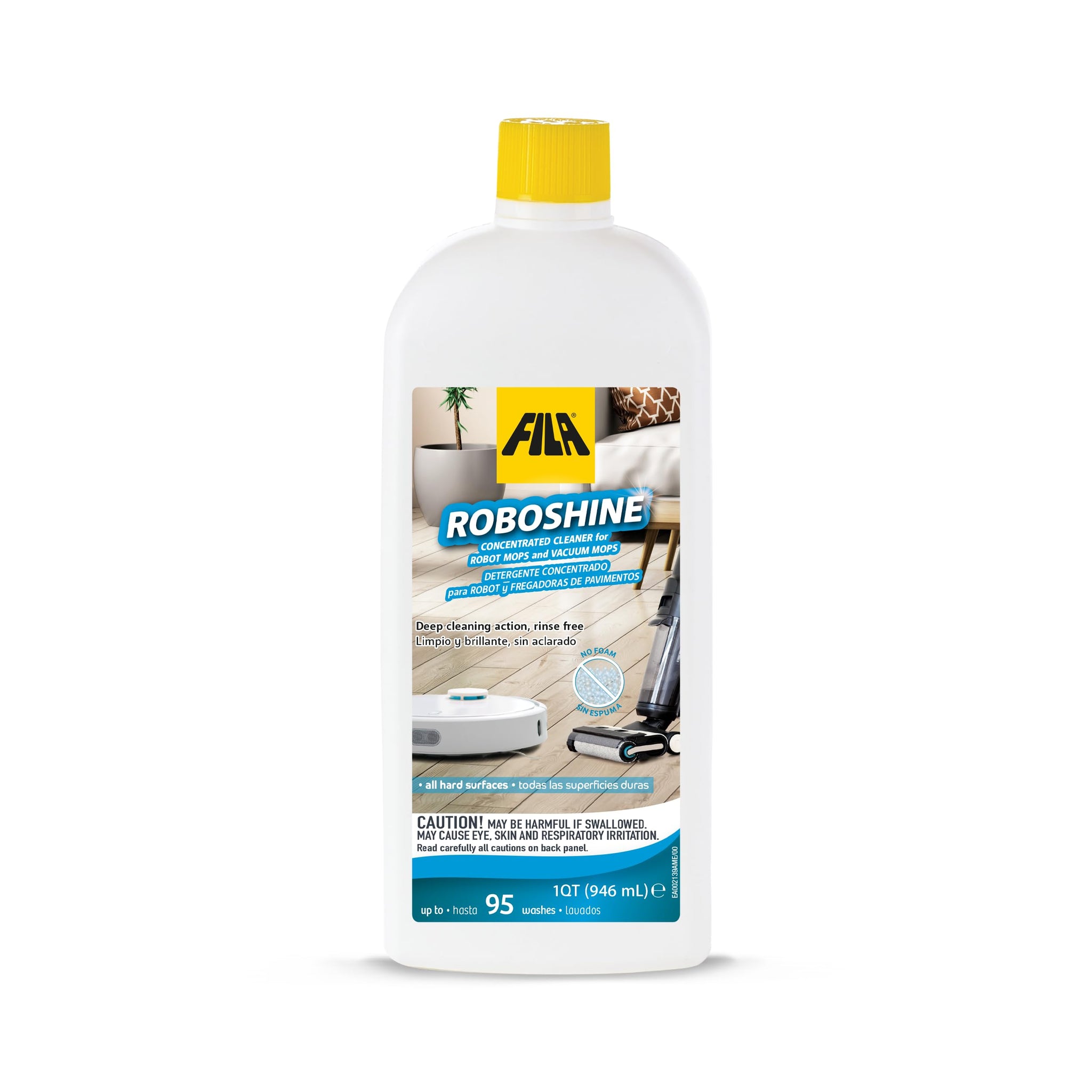 FILA Surface Care Solutions, ROBOSHINE, Detergent for All Robot Vacuum and Mop Combo and Wet Dry Vacuum Cleaner, Up to 100 Washes, Hard Floor Cleaner