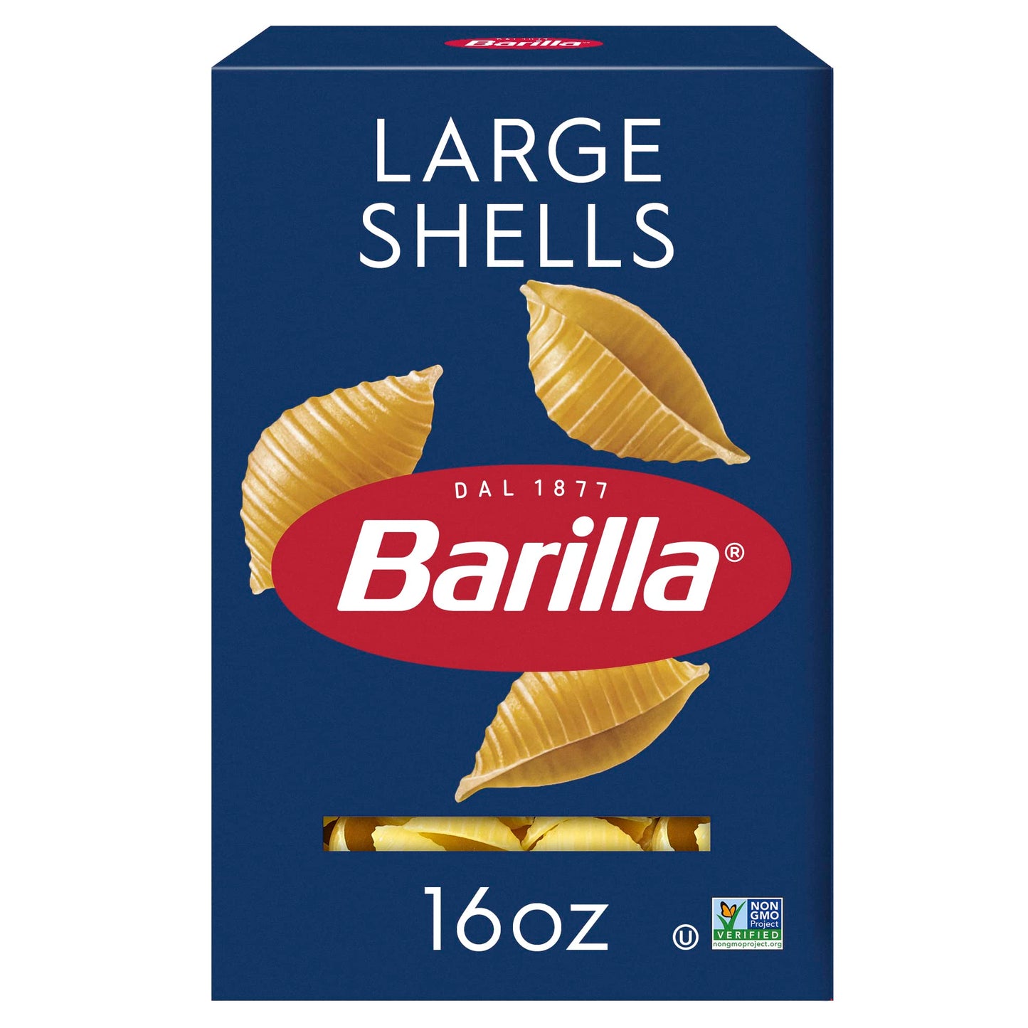Barilla Large Shells Pasta, 16 oz. Box - Non-GMO, Made with Durum Wheat Semolina - Kosher Certified