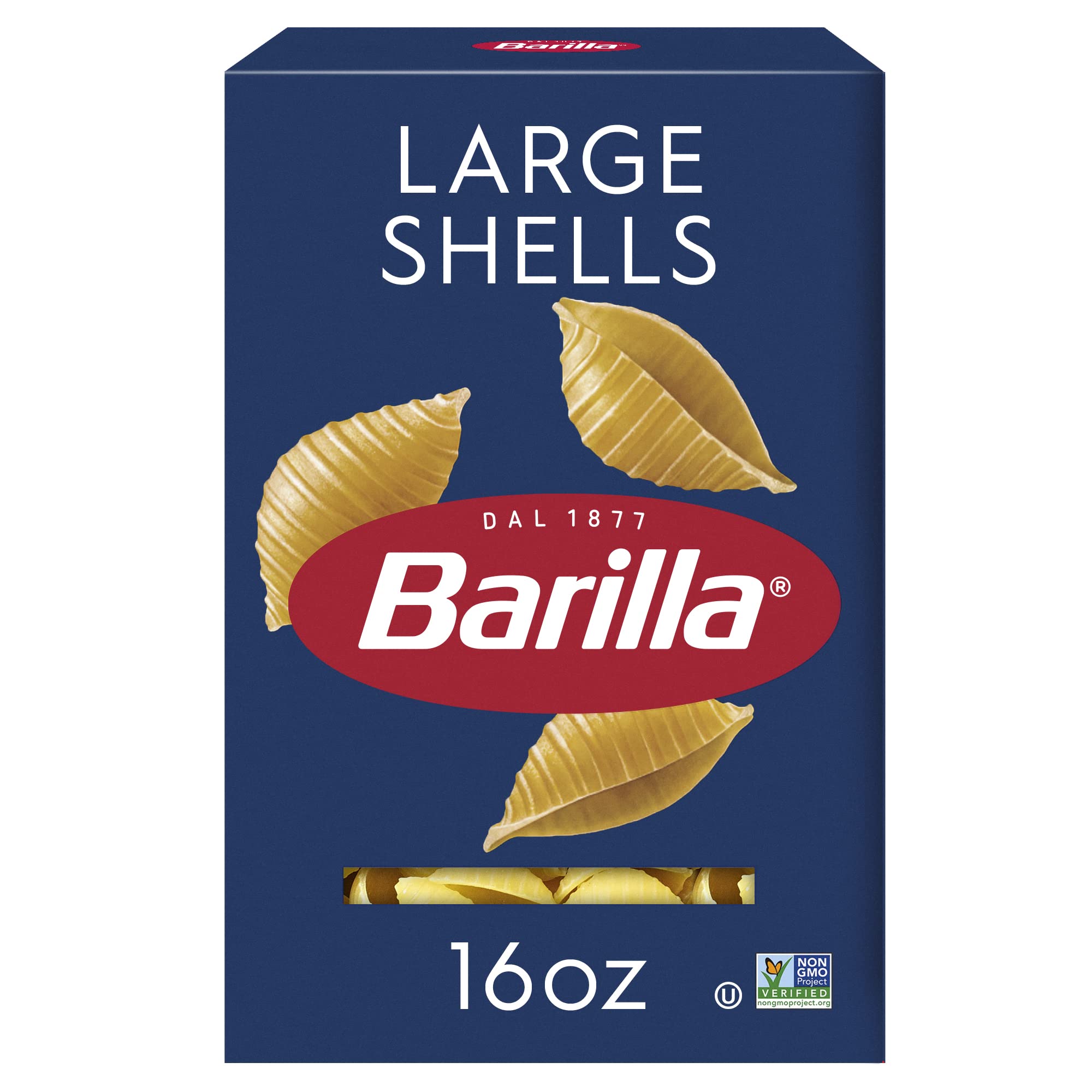 Barilla Large Shells Pasta, 16 oz. Box - Non-GMO, Made with Durum Wheat Semolina - Kosher Certified