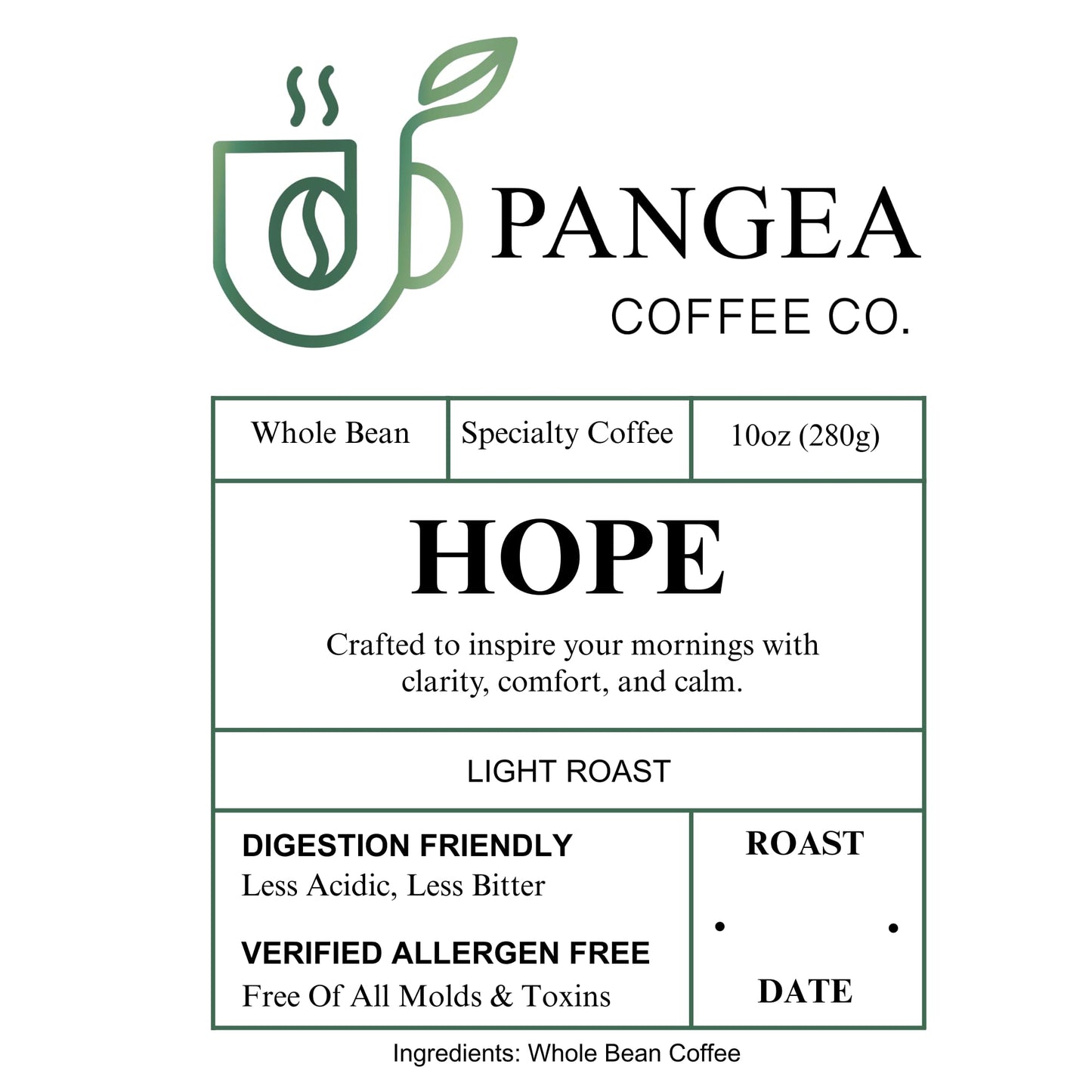 Pangea Coffee Hope Light Roast 3-Pack Bright, Smooth, Low Acid Coffees Organic, Allergen-Free, Specialty Grade Arabica, Fresh Roasted Whole Bean, 3 x