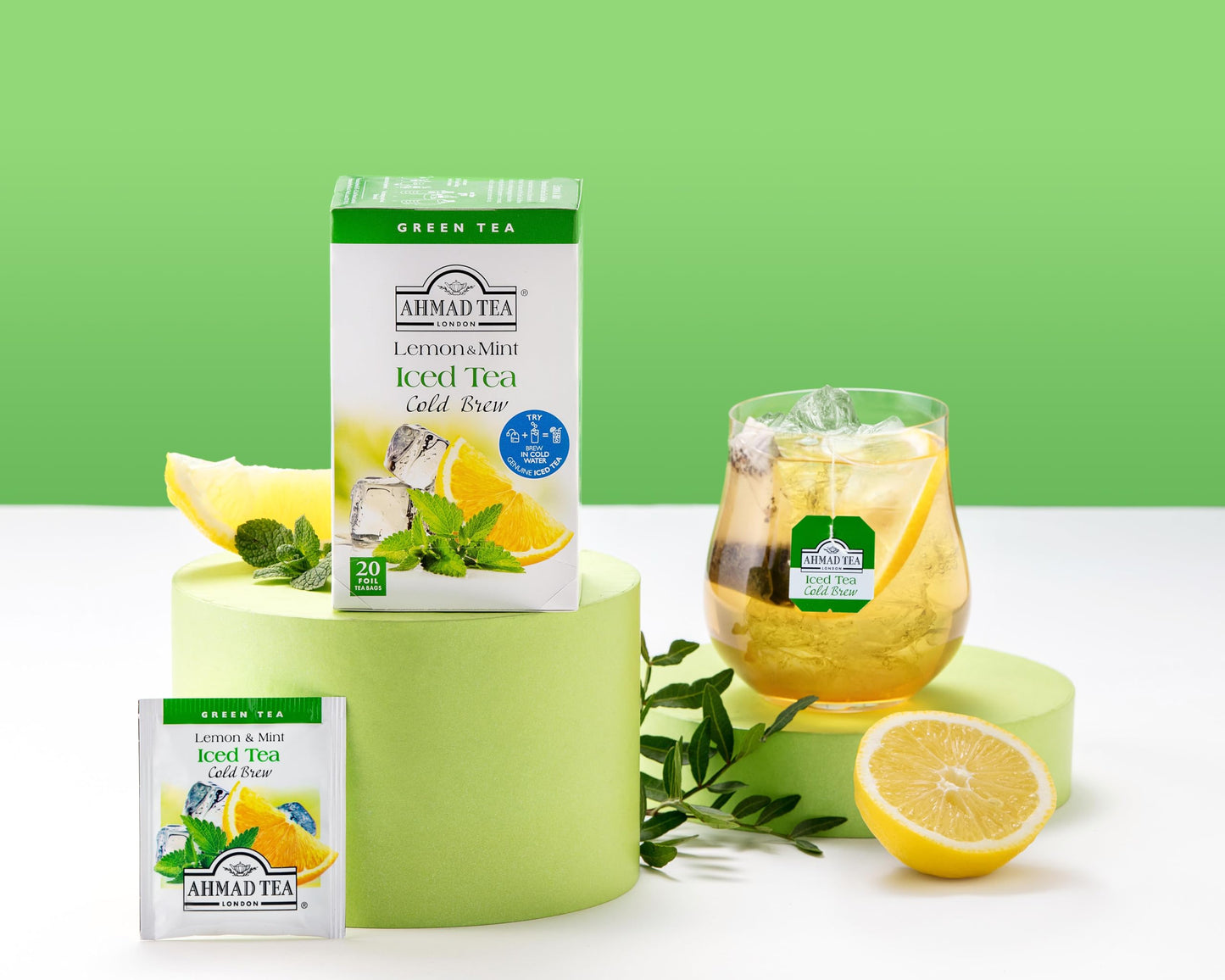 Ahmad Tea Green Tea, Cold Brew Lemon and Mint Teabags, Iced Tea, 20 ct (Pack of 6) - Caffeinated and Sugar-Free