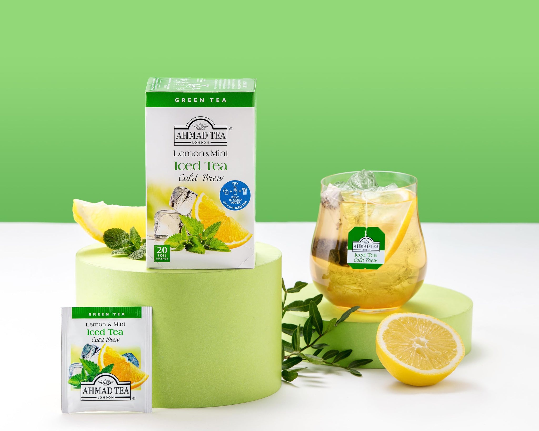 Ahmad Tea Green Tea, Cold Brew Lemon and Mint Teabags, Iced Tea, 20 ct (Pack of 6) - Caffeinated and Sugar-Free