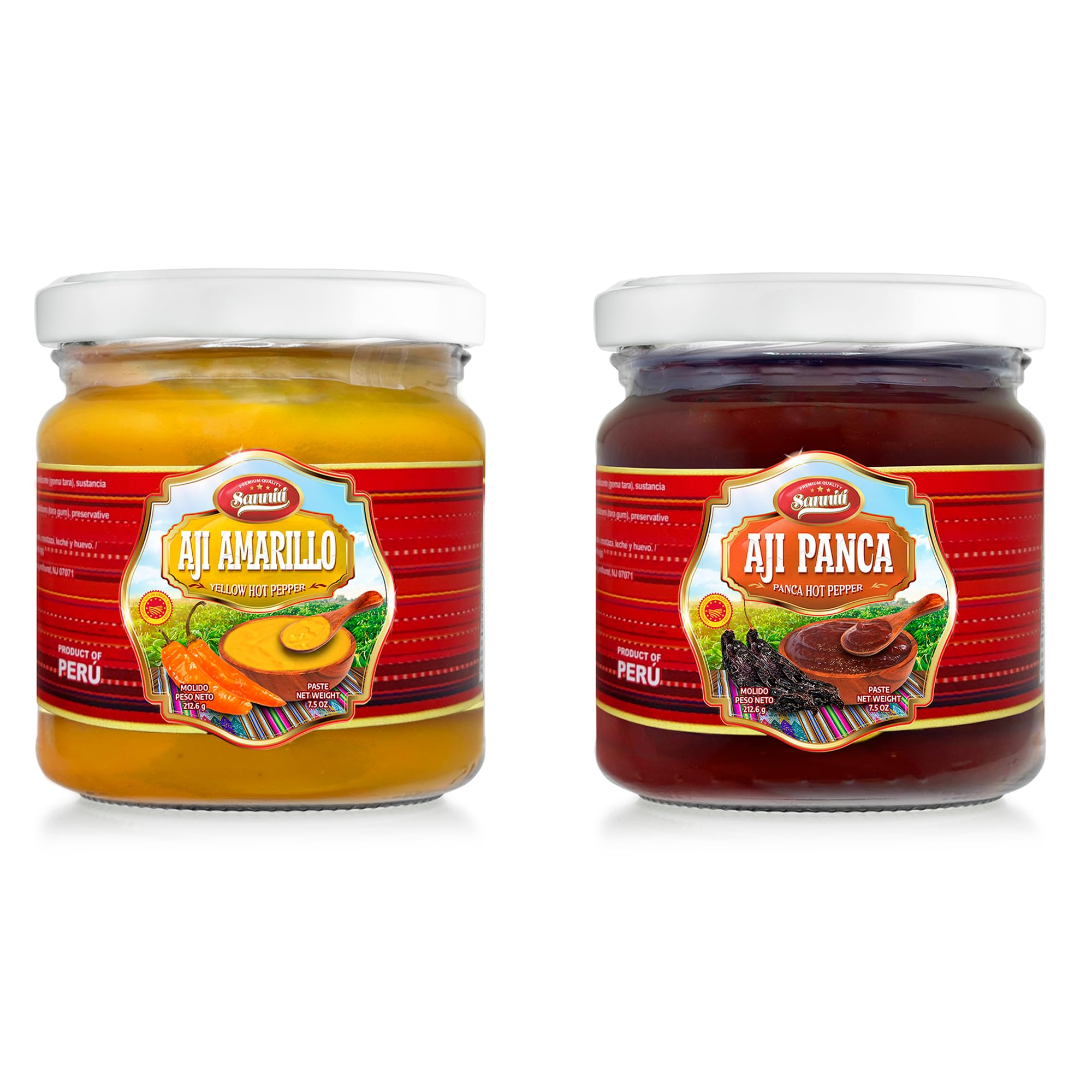 Sanniti Peruvian Hot Pepper Spread | DOP Molido Paste Imported From Peru (Pack of 2) (7.5 oz, Variety Aji Amarillo + Aji Panca)