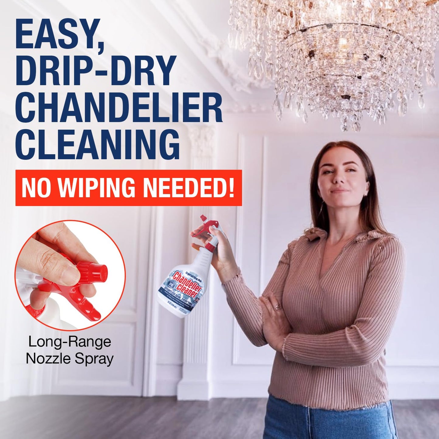 Chandelier Cleaner Spray, 32 oz - No Wipe Drip Dry Crystal Chandelier Cleaner for Glass, Crystal & Acrylic Light Fixtures, Streak-Free Shine, Sprays