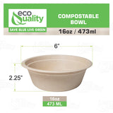 EcoQuality [25 Pack 16 oz Compostable Paper Bowls Heavy-Duty Disposable Bowls, Eco-Friendly Natural Bagasse Unbleached, Hot or Cold Use, 100%