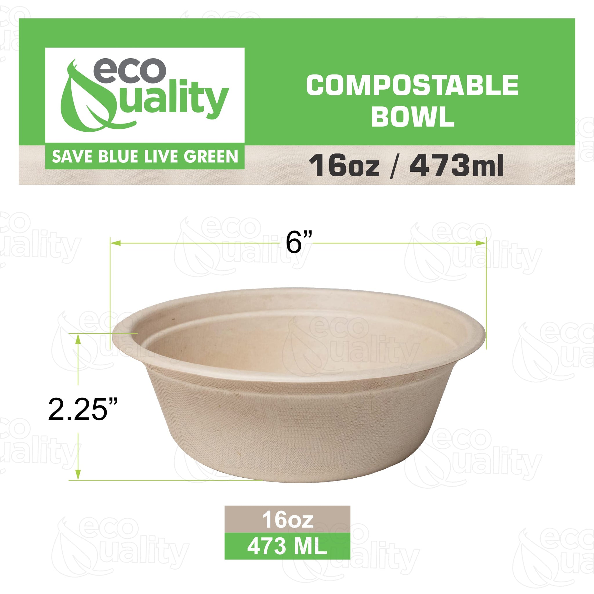 EcoQuality [25 Pack 16 oz Compostable Paper Bowls Heavy-Duty Disposable Bowls, Eco-Friendly Natural Bagasse Unbleached, Hot or Cold Use, 100%