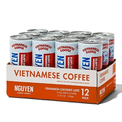Nguyen Coffee Supply - Cinnamon Coconut: Vietnamese Cold Brew, Iced Coffee, 100% Robusta, Low Sugar, Dairy-Free, 7.5 fl oz cans [12 Pack]
