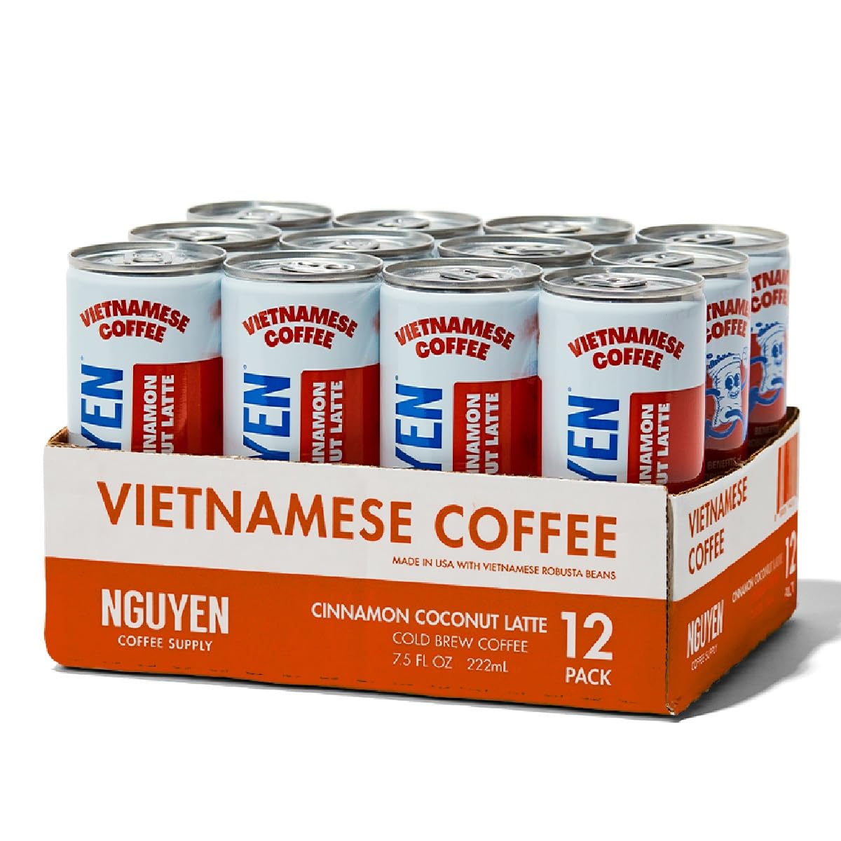 Nguyen Coffee Supply - Cinnamon Coconut: Vietnamese Cold Brew, Iced Coffee, 100% Robusta, Low Sugar, Dairy-Free, 7.5 fl oz cans [12 Pack]