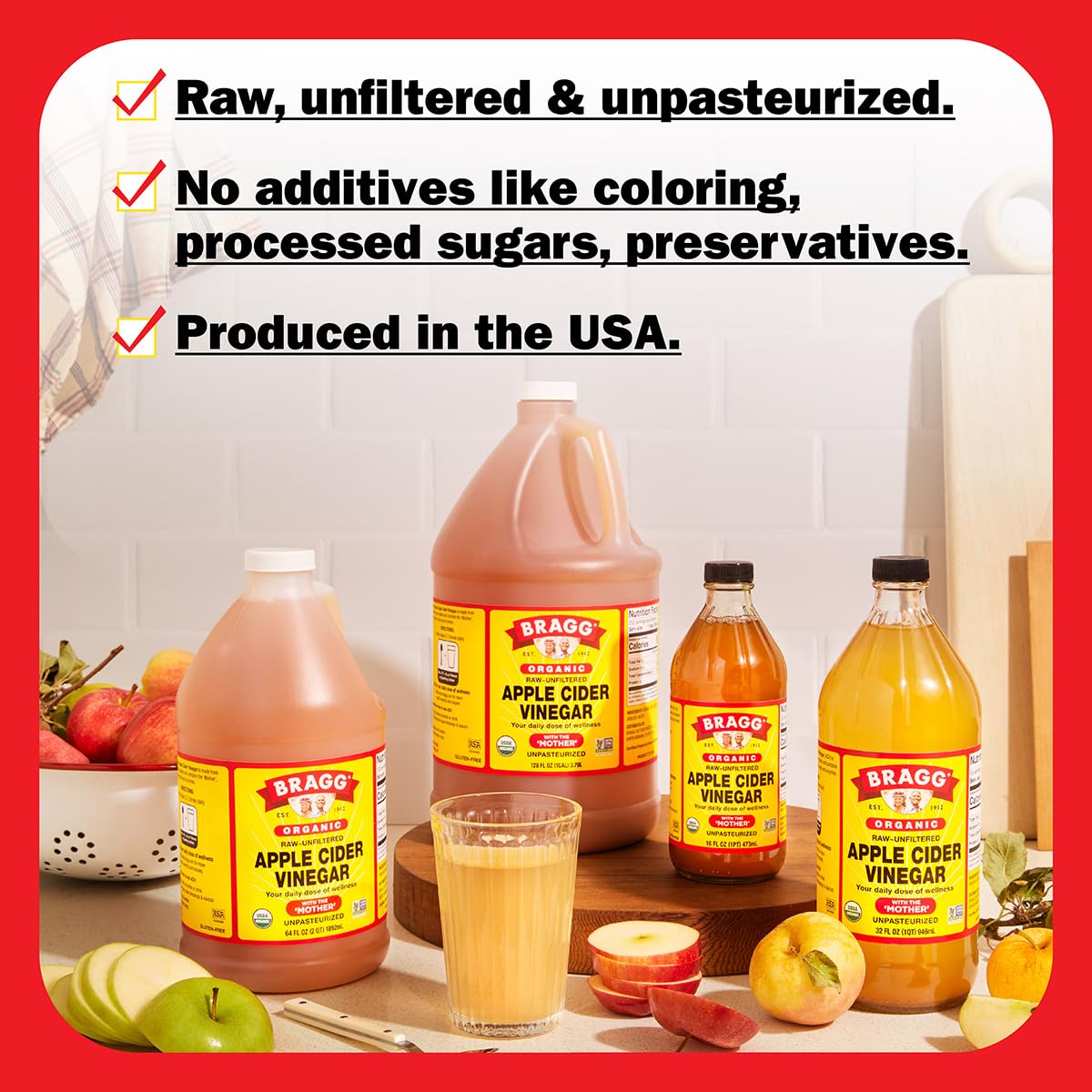 Bragg Organic Apple Cider Vinegar with the Mother - 1 gal (128 fl oz) - Raw and Unfiltered