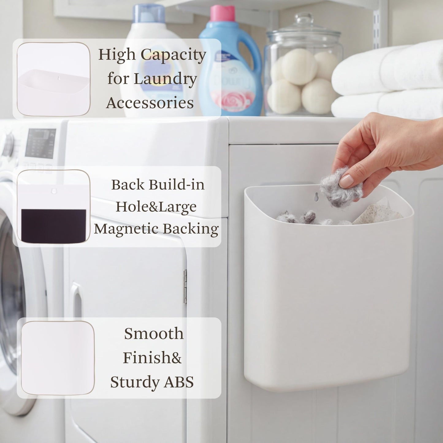 MONJITA Lint Bin for Laundry Room, Magnetic Lint Trash Can for Dryer, Modern Lint Holder, Lint Box for Laundry Room Organization, Wall Mounted Trash