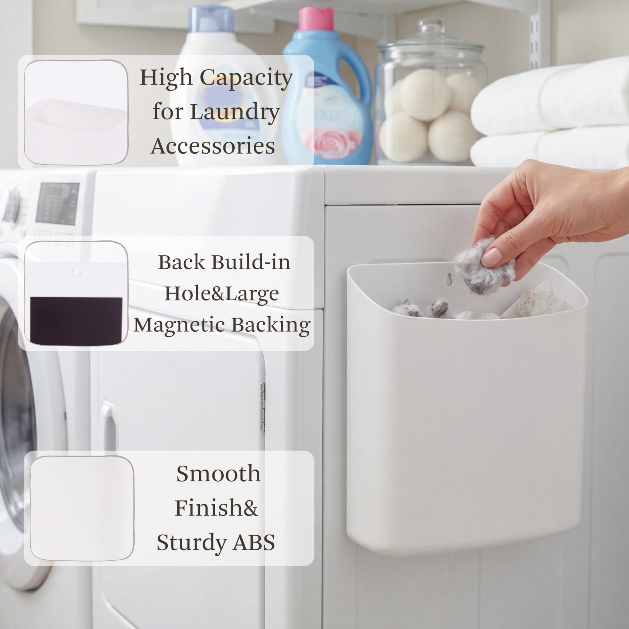 MONJITA Lint Bin for Laundry Room, Magnetic Lint Trash Can for Dryer, Modern Lint Holder, Lint Box for Laundry Room Organization, Wall Mounted Trash