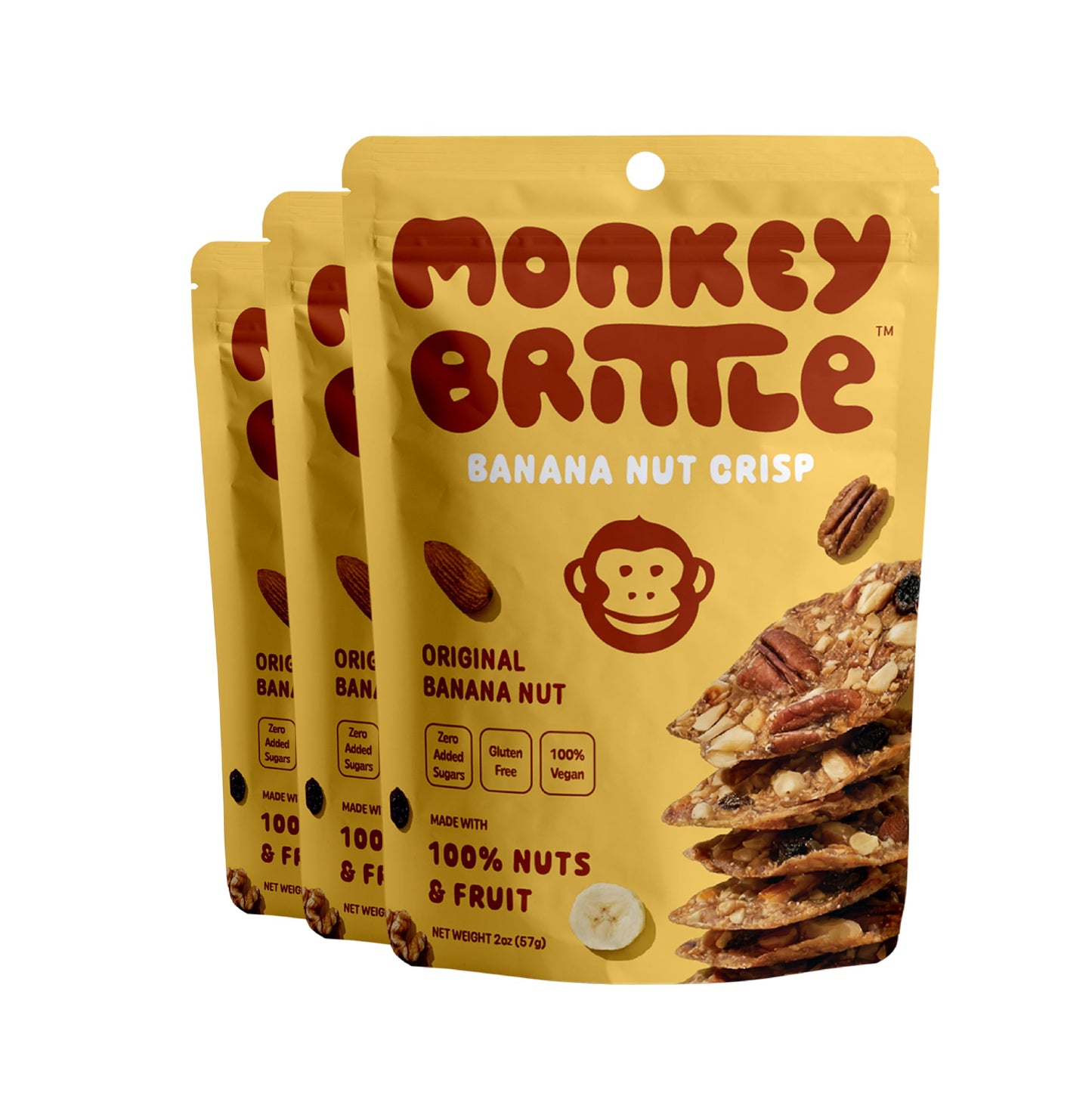 Monkey Brittle Healthy Snacks, Crispy Plant-Based Treats for Kids & Adults, Vegan & Gluten-Free, All-Natural Snack for School, Sports, Camping